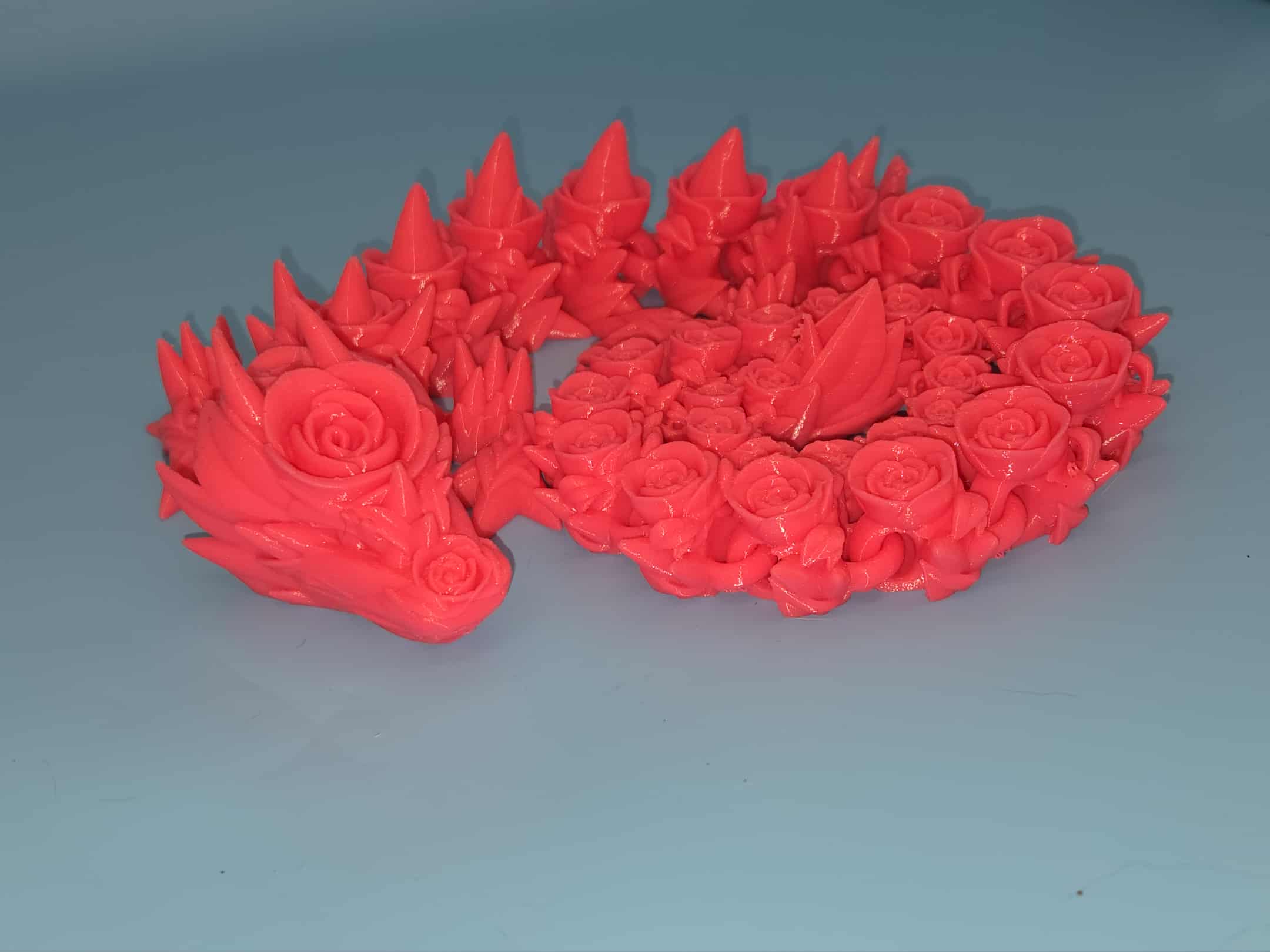Rose Dragon- Pink | 3D Printed TPU | Fidget, Sensory Toy Dragon, Desk Toys. 29 in.