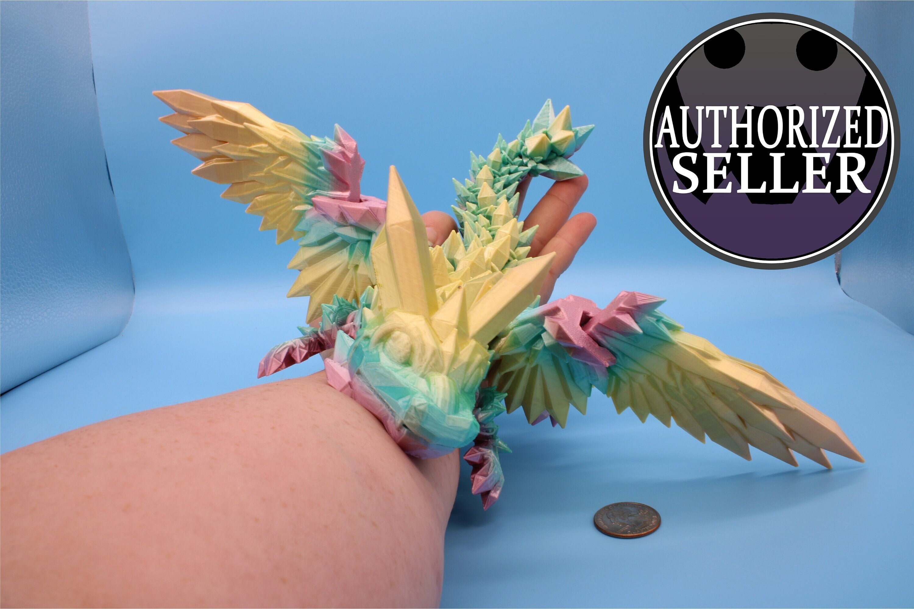 Baby Crystal Winged Dragon- Rainbow | 3D Printed | Fidget Toy | Flexi | 11.5 in. | Stress Relief | Dragon Toy.