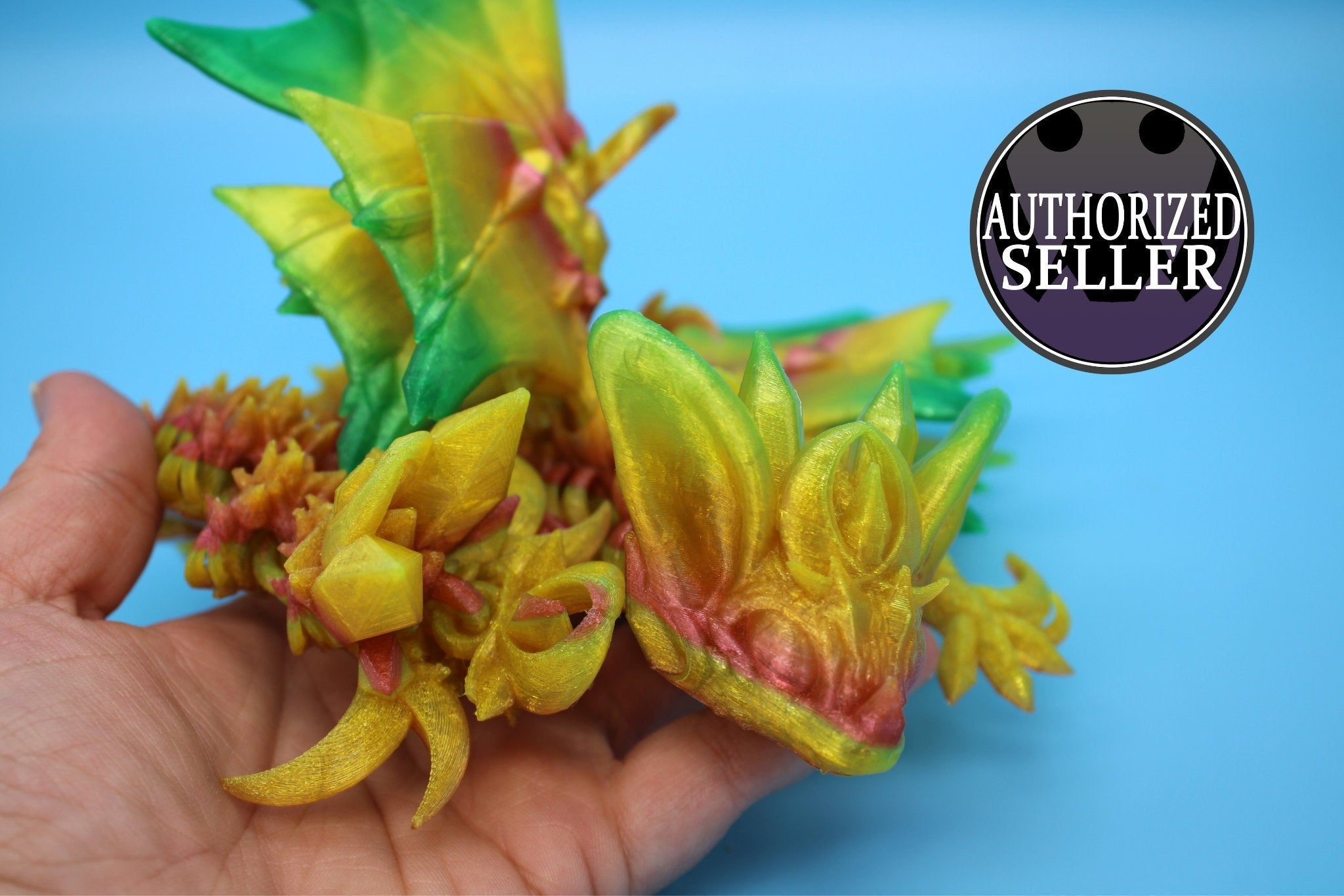 Flexible Bat Dragon | Rainbow Bat Wing | Articulating Dragon | 3D Printed Fidget | Flexi Toy | Adult Fidget Toy | Sensory Desk Toy | 12.5 in