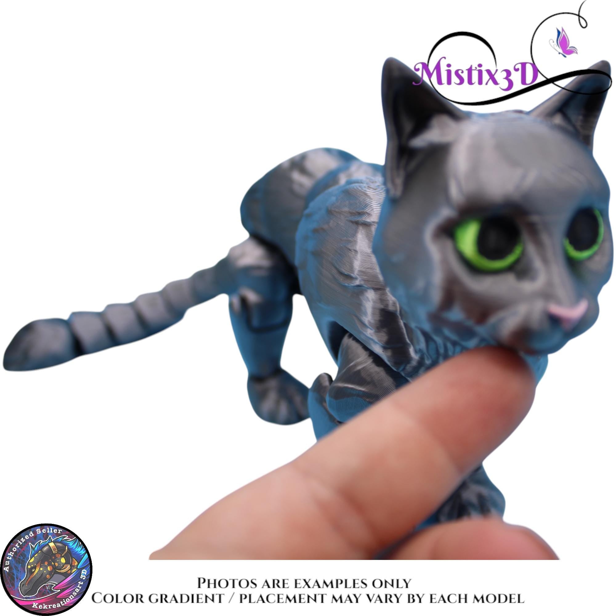 Articulated Grey Cat 3 Sizes– 3D Printed Poseable Cat Toy – Authorized Seller of Kekreations
