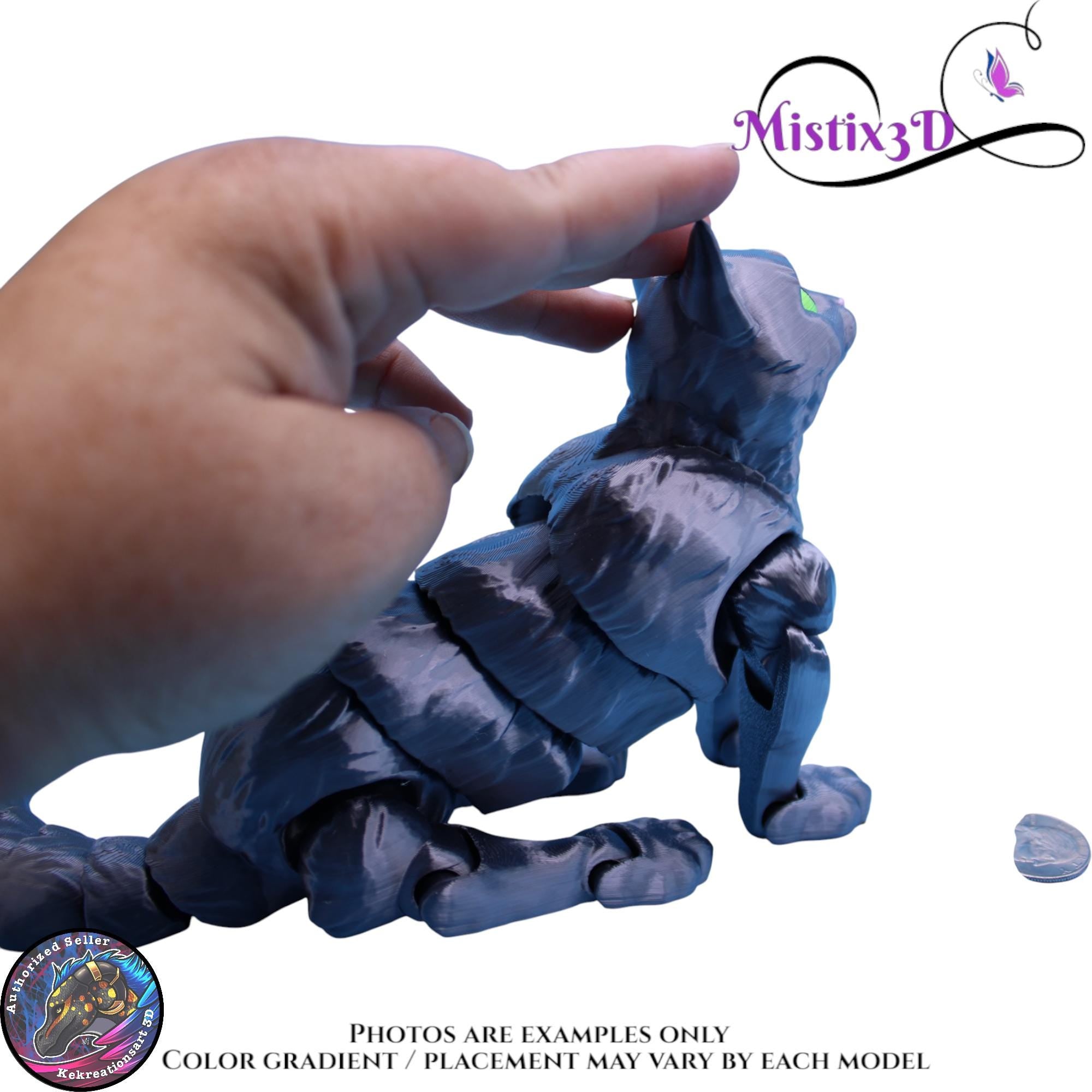 Articulated Grey Cat 3 Sizes– 3D Printed Poseable Cat Toy – Authorized Seller of Kekreations