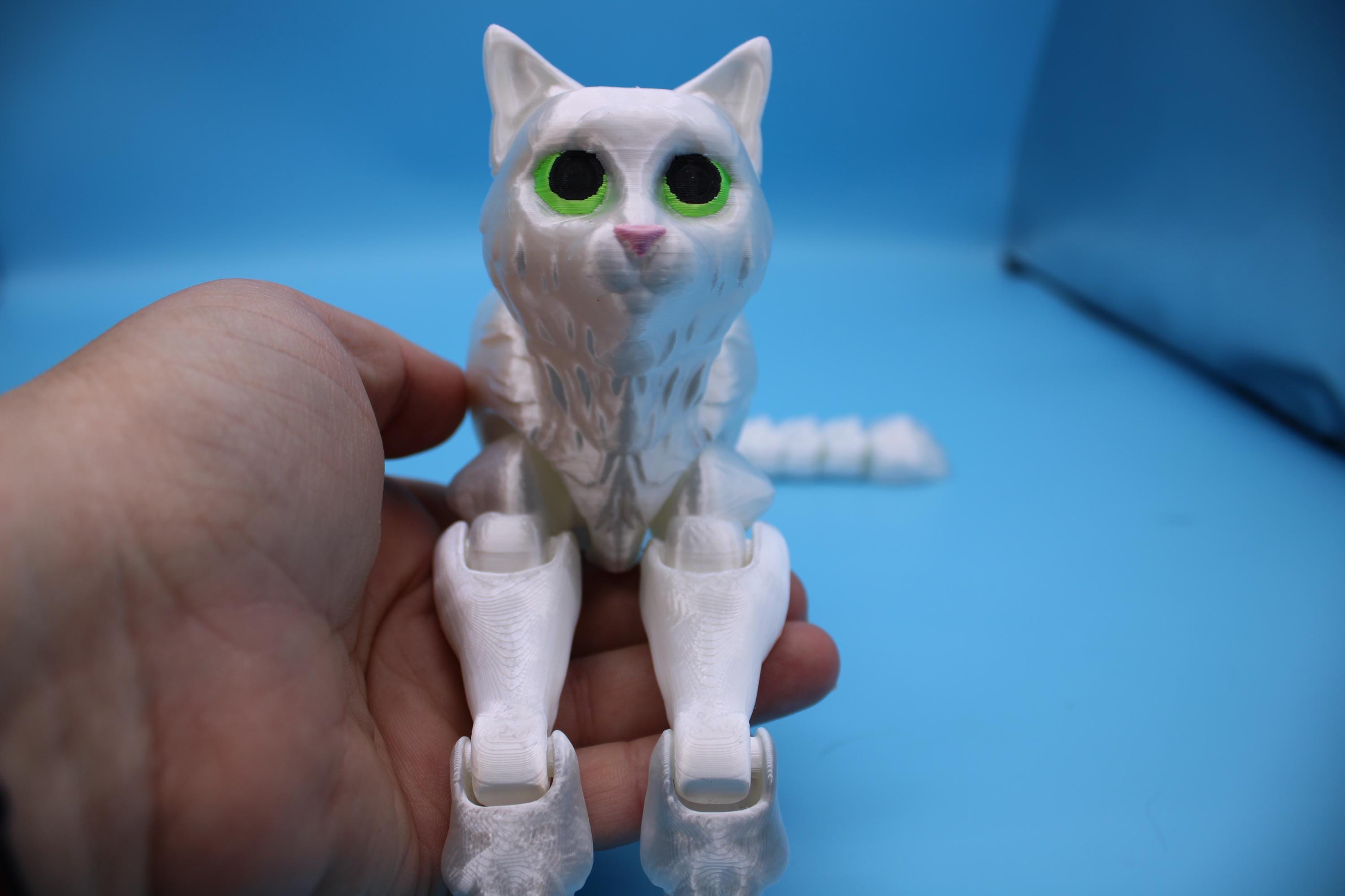 Articulated White Cat 13 Inches – 3D Printed Poseable Cat Toy – Authorized Seller of Kekreations