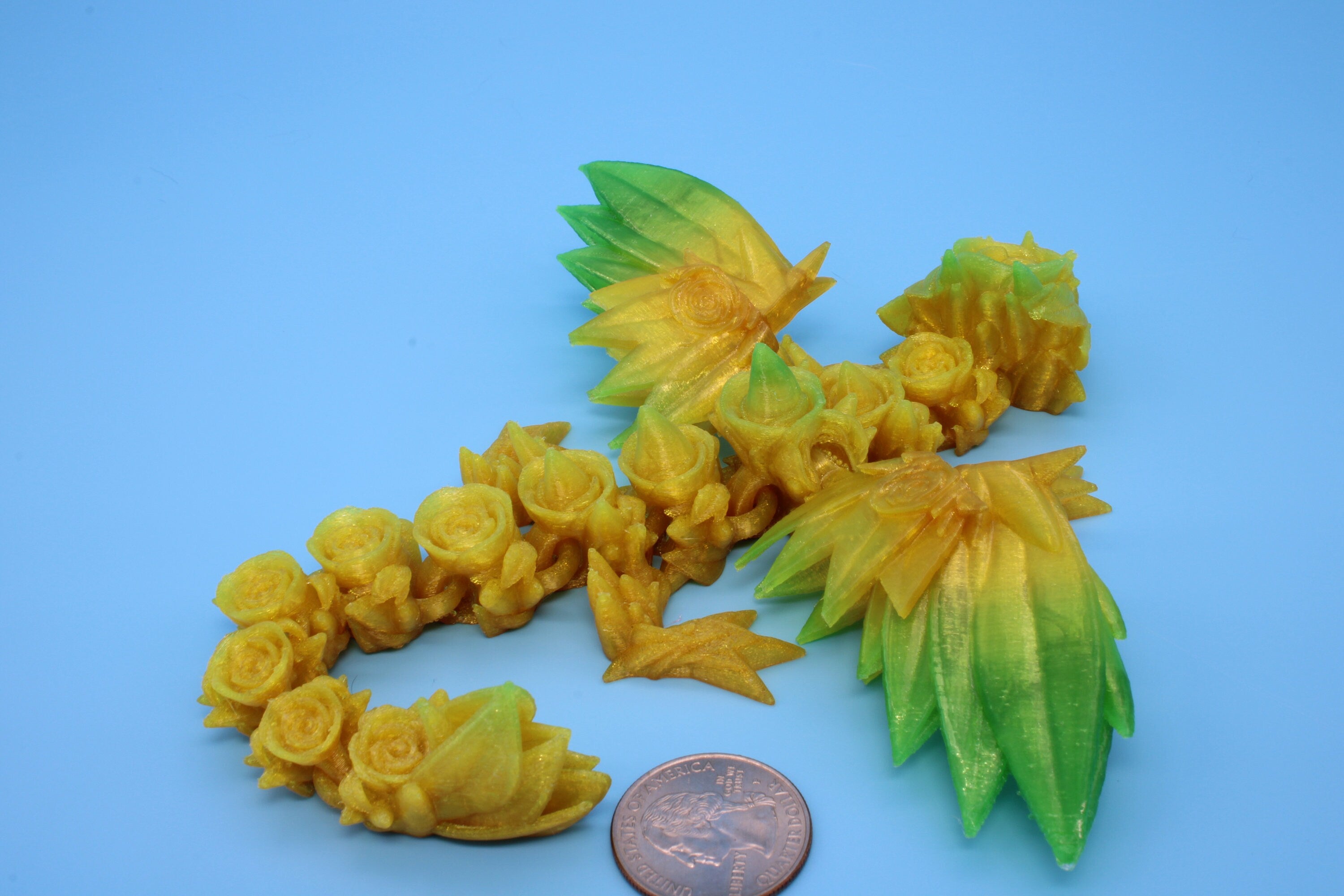 Flexible Miniature Baby Rose Wing Dragon | Rainbow | 3D printed articulating Toy Fidget | Flexi Toy 8.5 in. head to tail | Stress Relief.