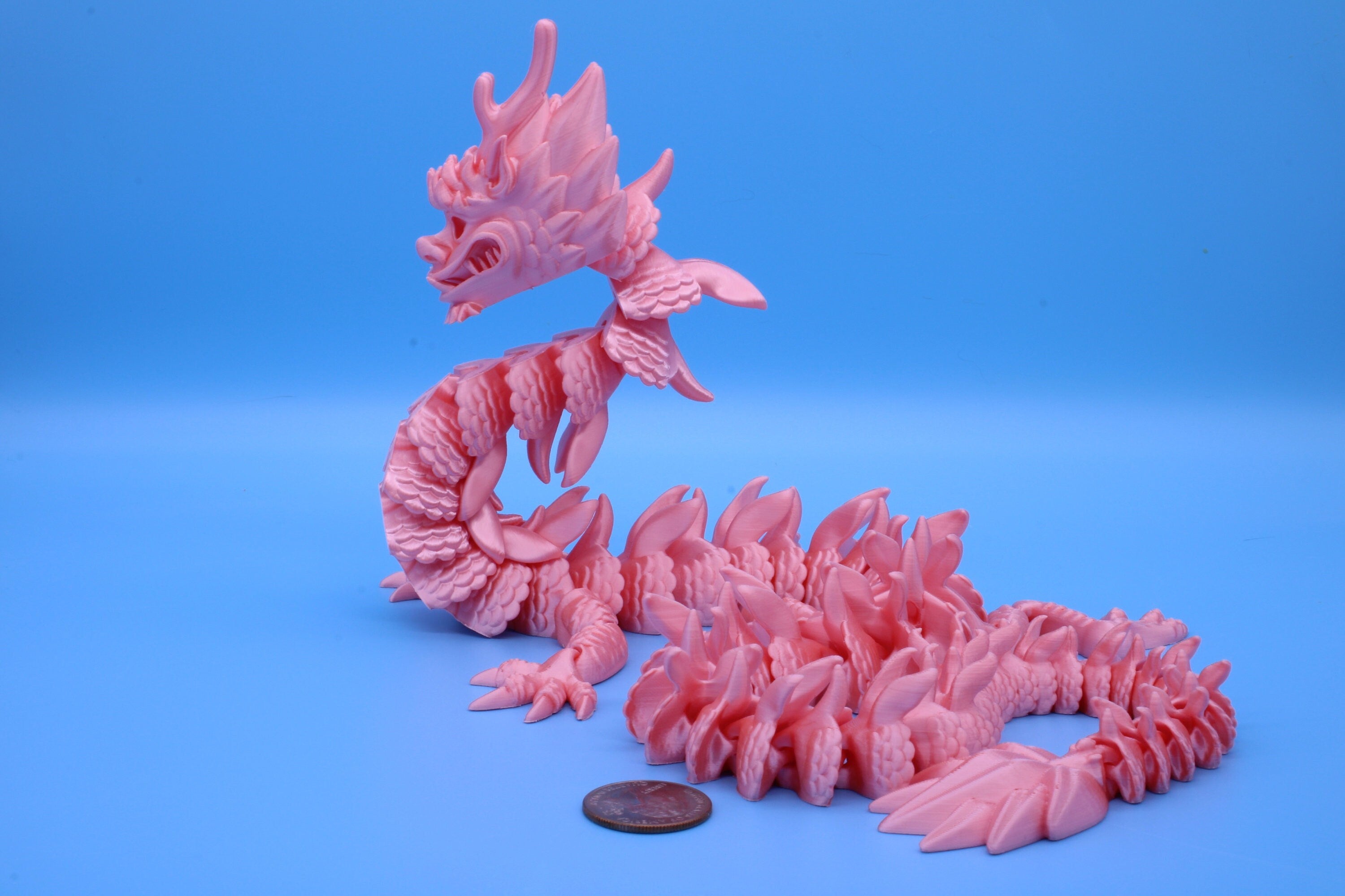 Imperial Dragon- Pink | 27 in. | Fidget Toy Dragon | 3D printed | Pet Flexi Dragon | Stress Relief Gift