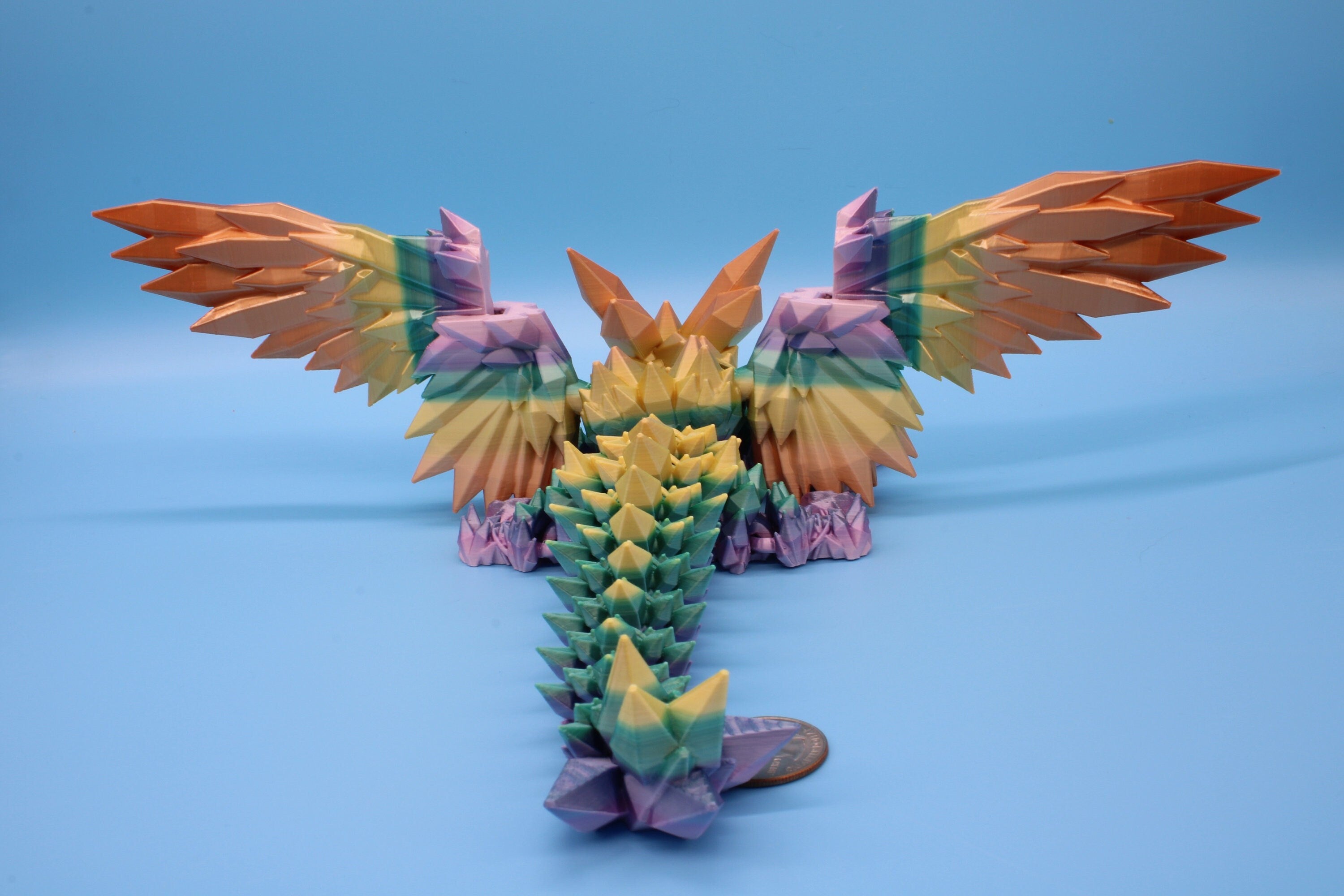 Baby Crystal Winged Dragon- Rainbow | 3D Printed | Fidget Toy | Flexi | 11.5 in. | Stress Relief | Dragon Toy.