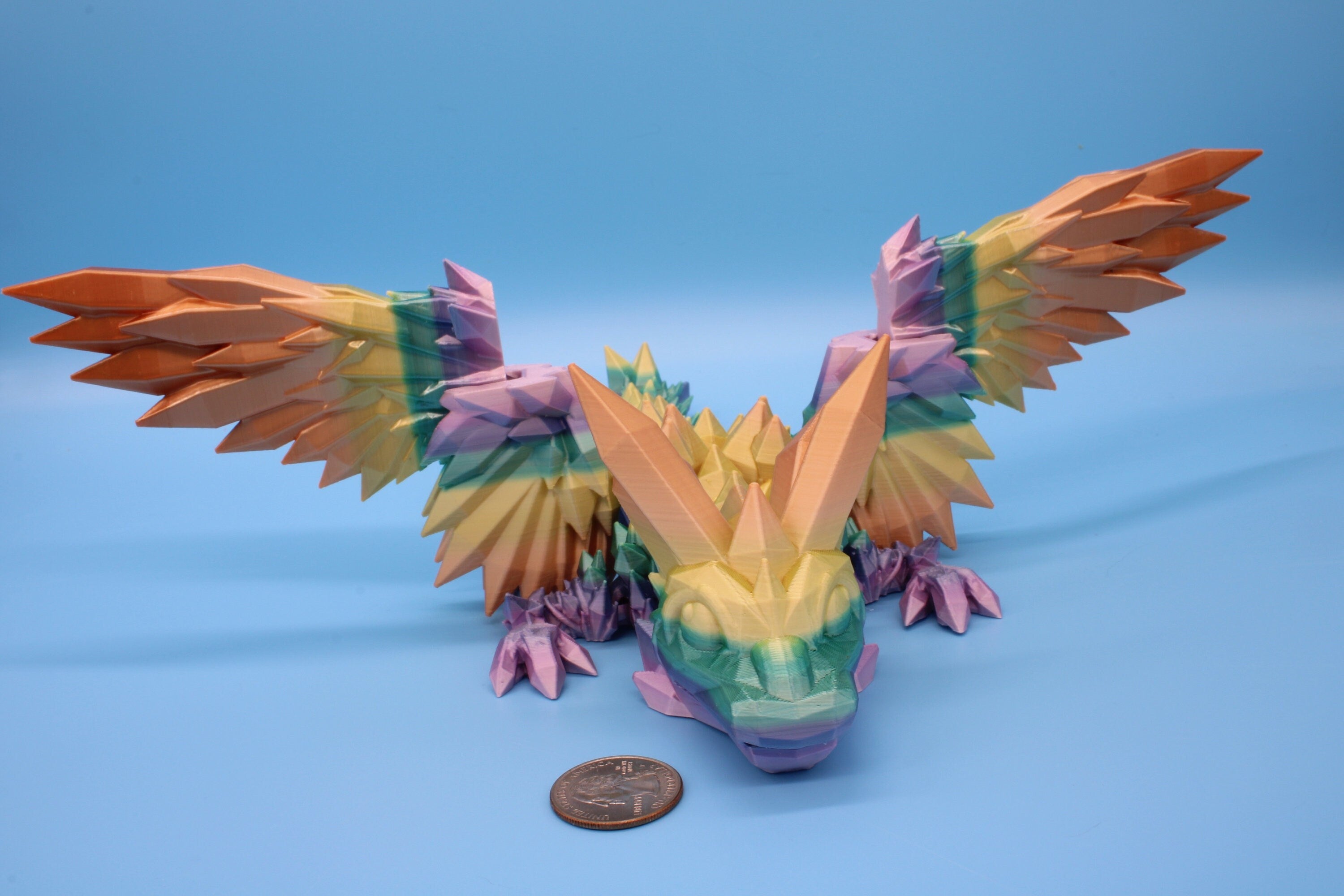 Baby Crystal Winged Dragon- Rainbow | 3D Printed | Fidget Toy | Flexi | 11.5 in. | Stress Relief | Dragon Toy.