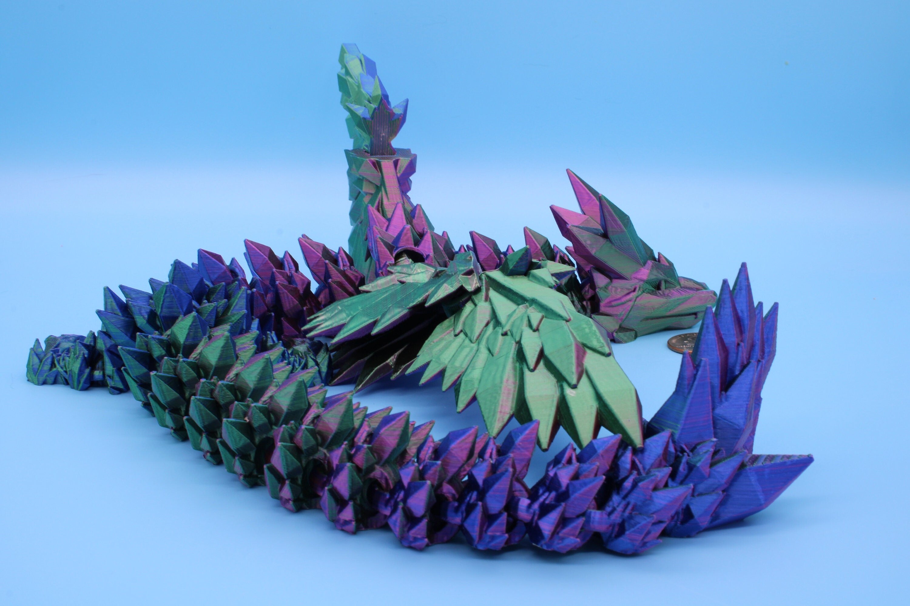 Crystal Winged Dragon | Rainbow Crystal Wing Dragon | 3D printed | Articulating Dragon | Fidget Toy | Flexi Toy | 18 in