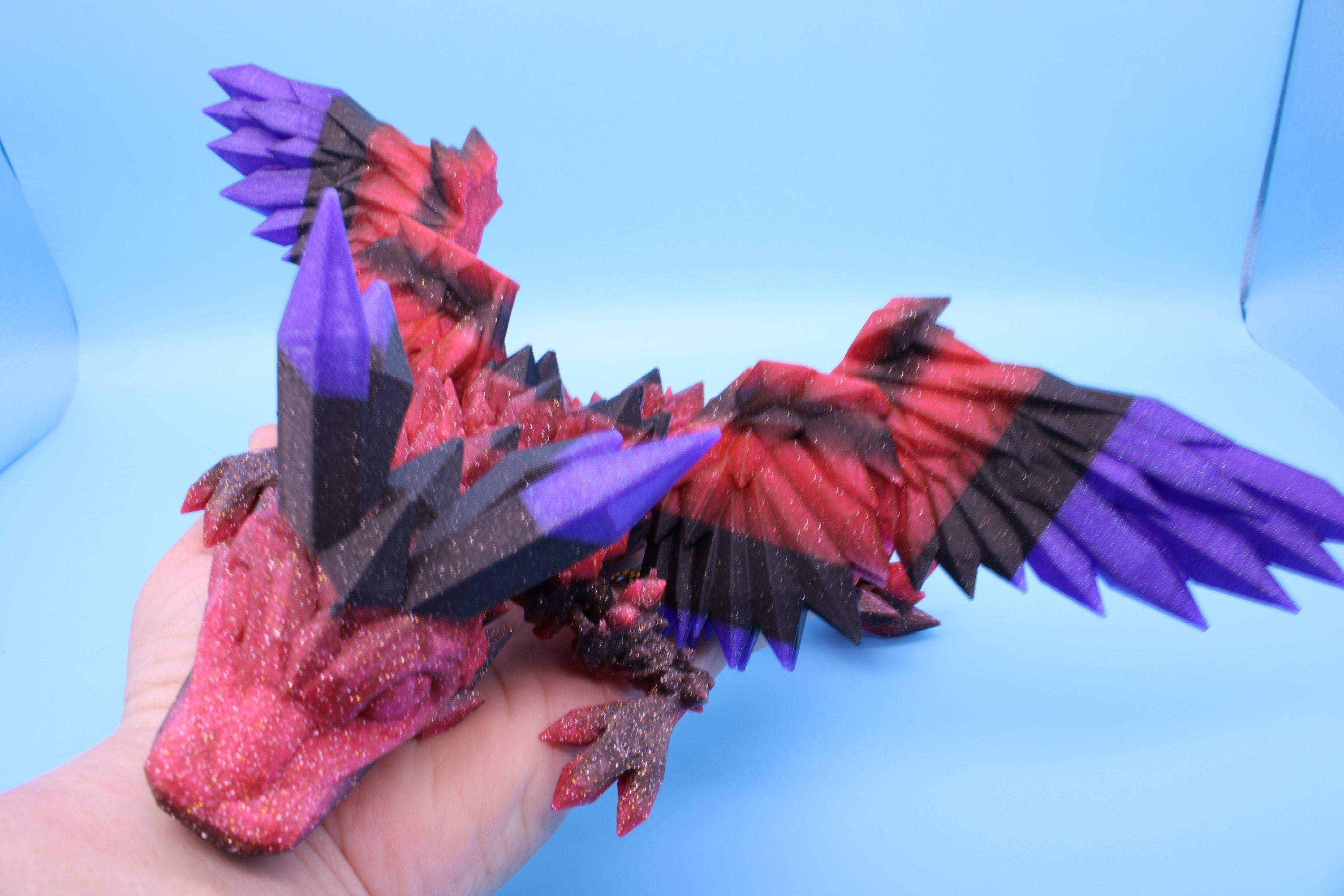 Baby Crystal Winged Dragon- Rainbow | 3D Printed | Fidget Toy | Flexi | 11.5 in. | Stress Relief | Dragon Toy.