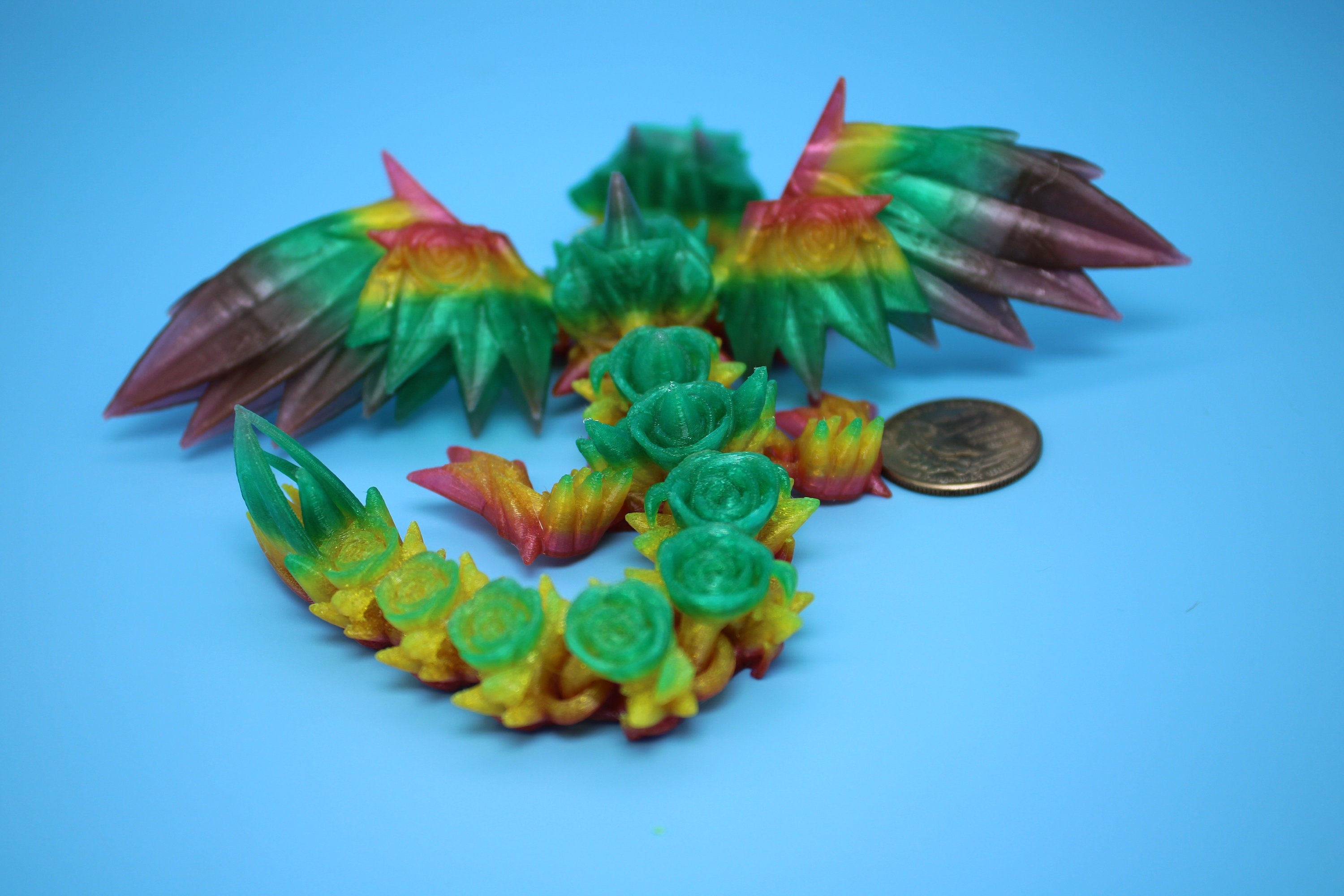 Baby Rose Wing Dragon | Rainbow | 3D Printed TPU | Fidget | Flexi Toy 8.5 in. | Stress Relief Gift