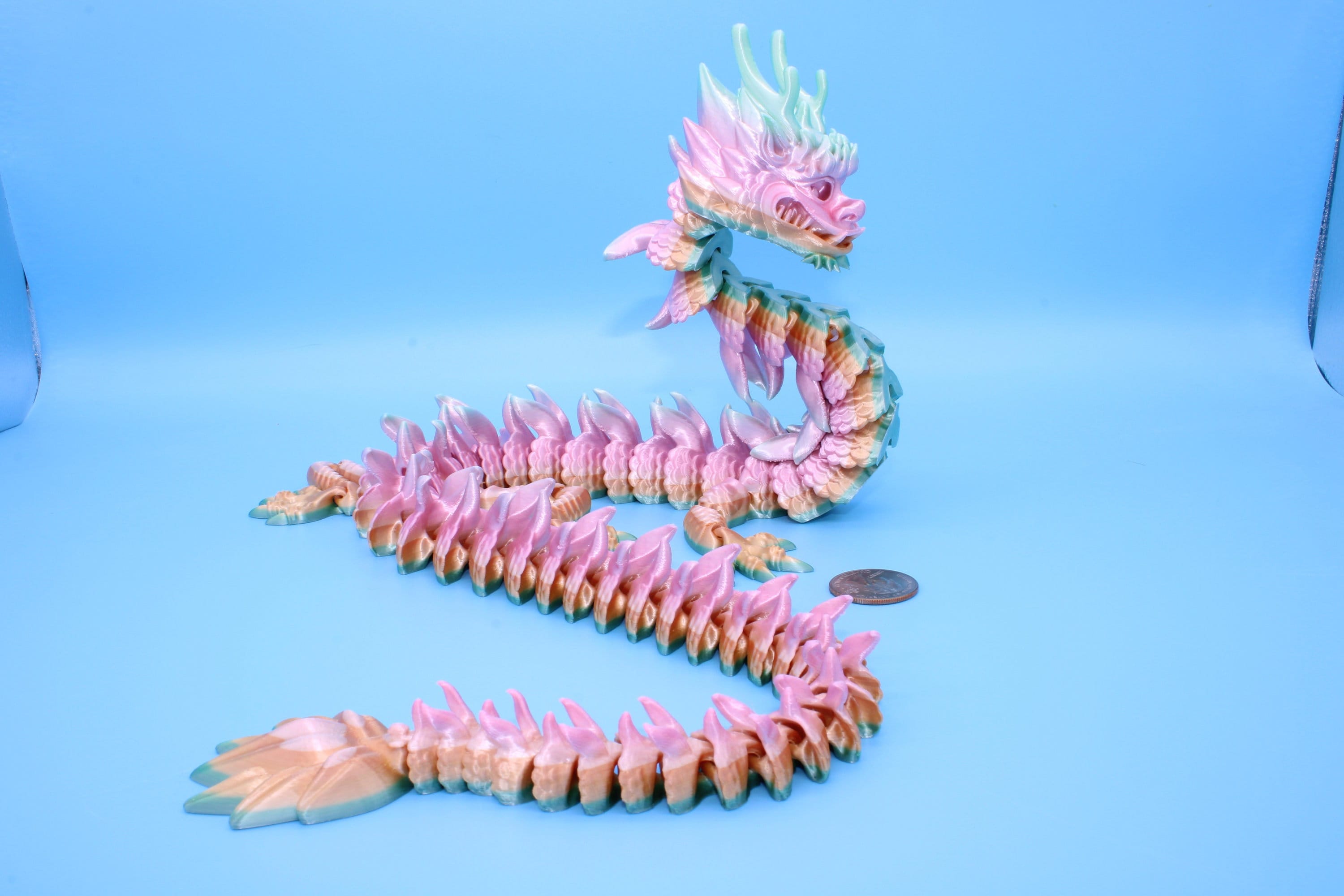 Imperial Dragon- Rainbow | 27 in. | Fidget Toy Dragon | 3D printed | Pet Flexi Dragon | Stress Relief Gift