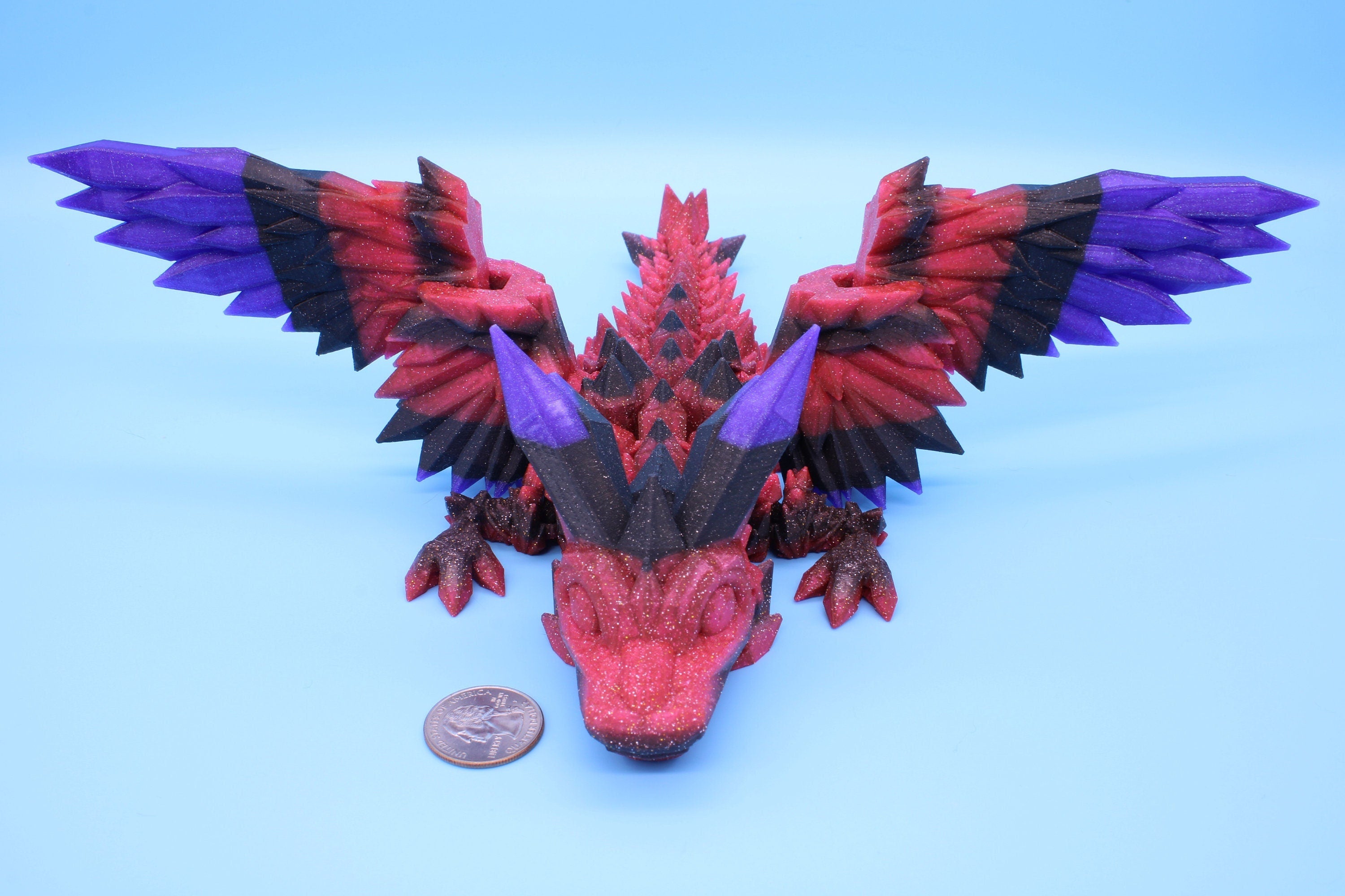 Baby Crystal Winged Dragon- Rainbow | 3D Printed | Fidget Toy | Flexi | 11.5 in. | Stress Relief | Dragon Toy.