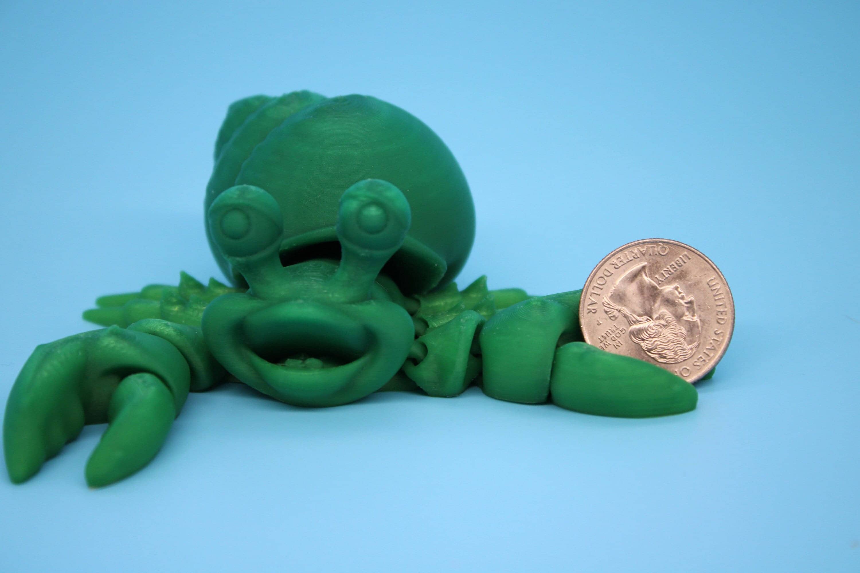 Flexi Hermit Crab- Green | 3D Printed. | Super Cute | Fun Crab.