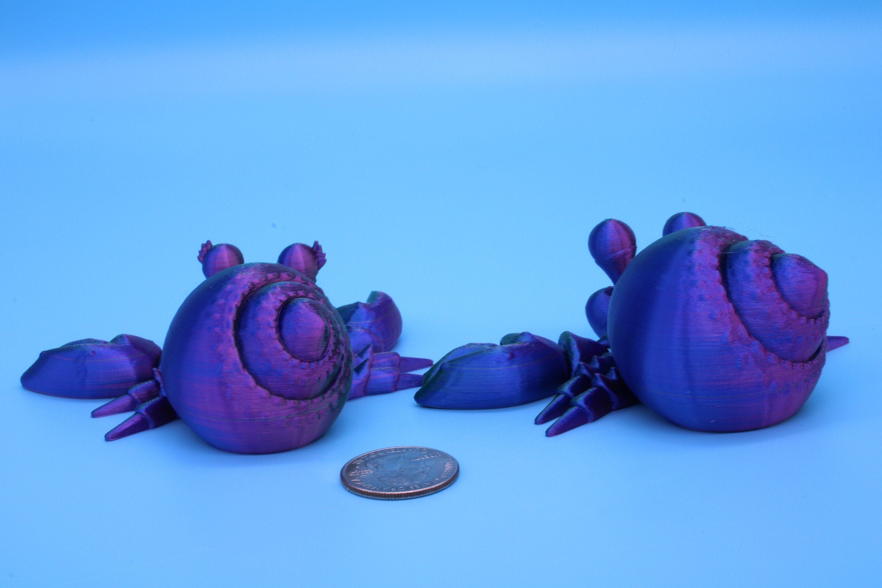 Articulating Multi Color Flexi Hermit Crab Mr. & Mrs. 3D Printed. Super cute, friendly crabs. Great fidget toy, buddy, Sensory toy for all.