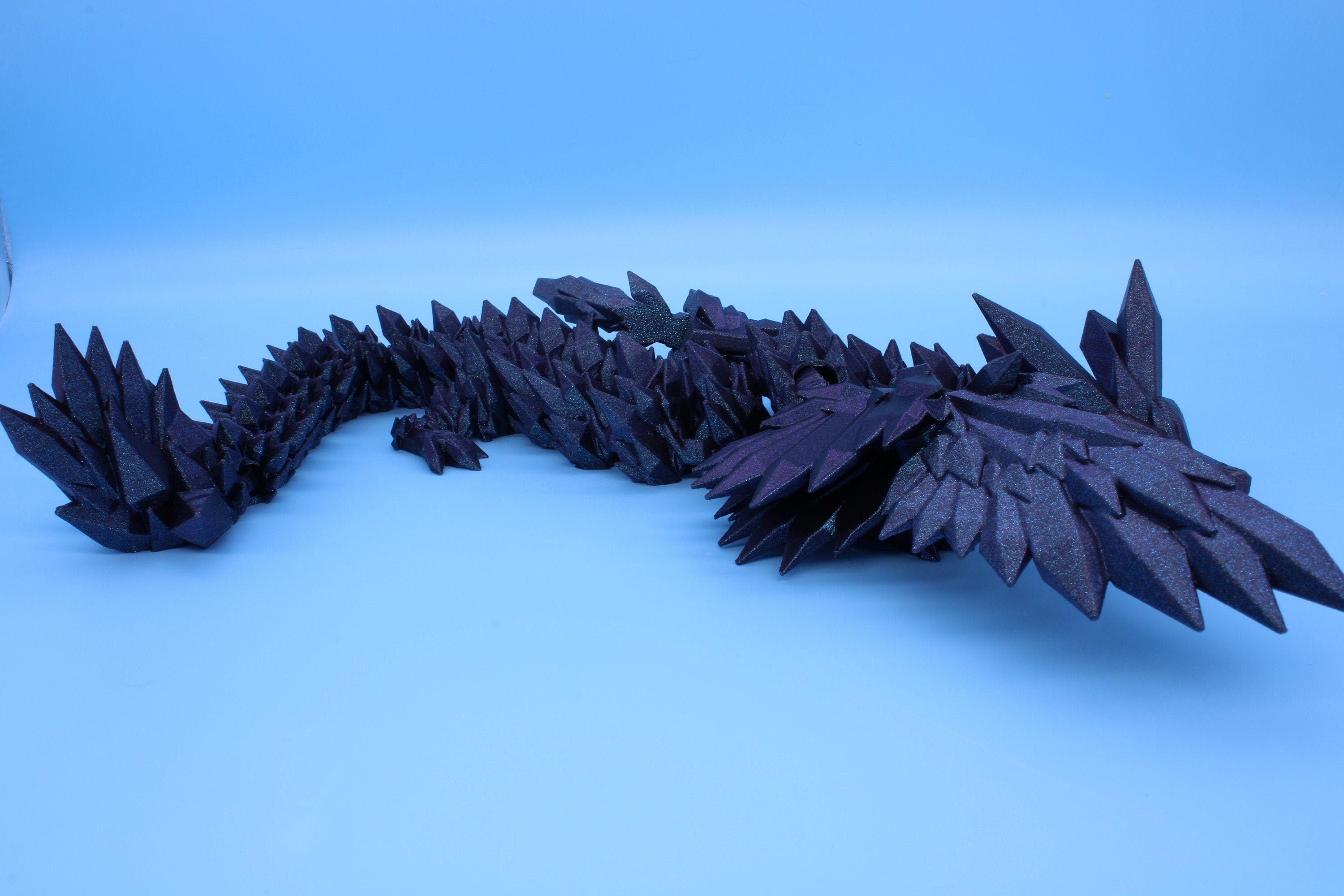 18 in. "Burnt Titanium" Crystal Winged Dragon | Crystal Wing Dragon 3D printed | articulating dragon | Flexi Toy | Stress Relief Gift |