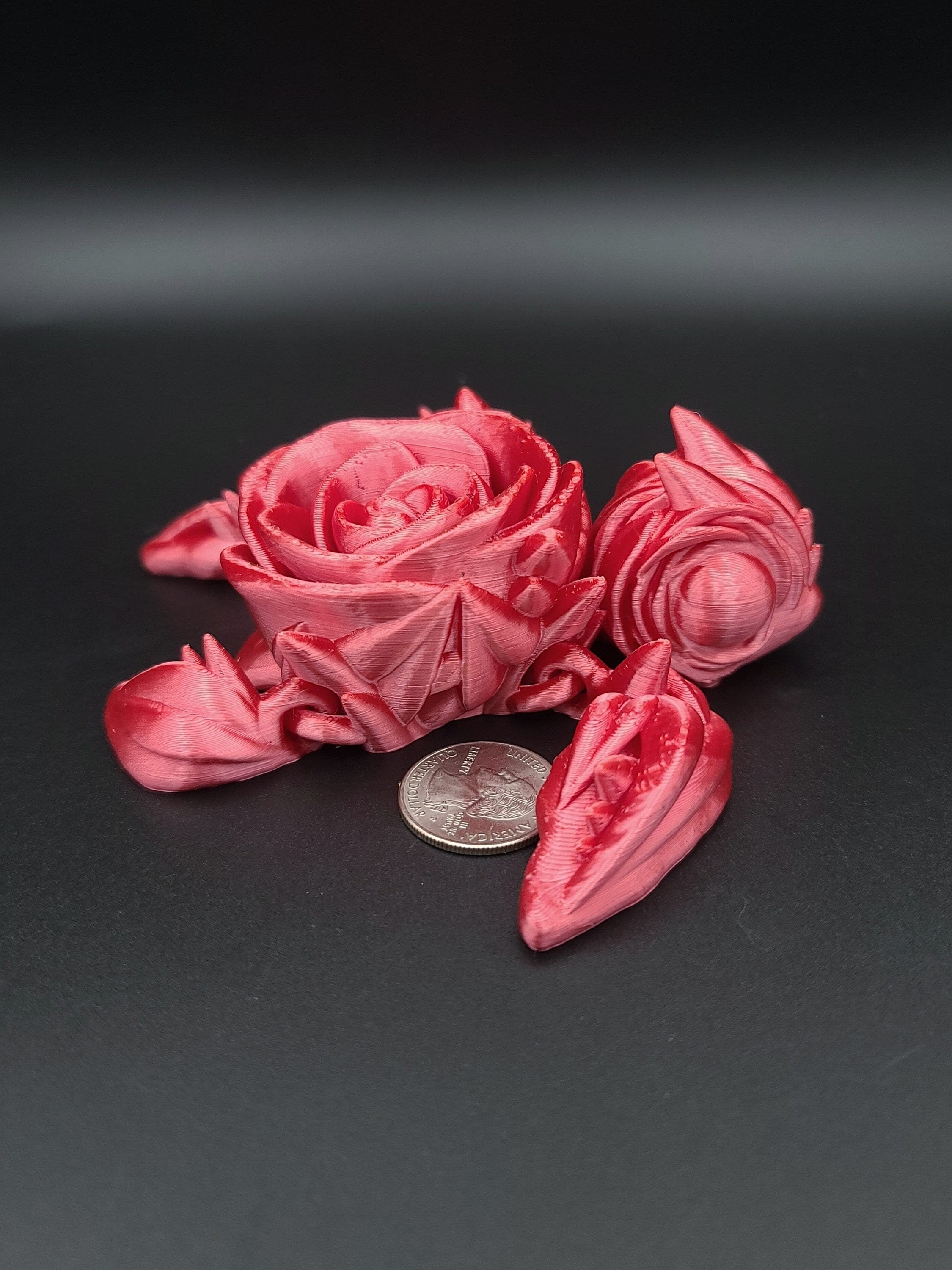 3D printed Silk Red Articulating Rose Turtle. Flexi, Fidget Roseurtle adult toy. 4.5 inch. Adorable Rose turtle buddy. Great gift!