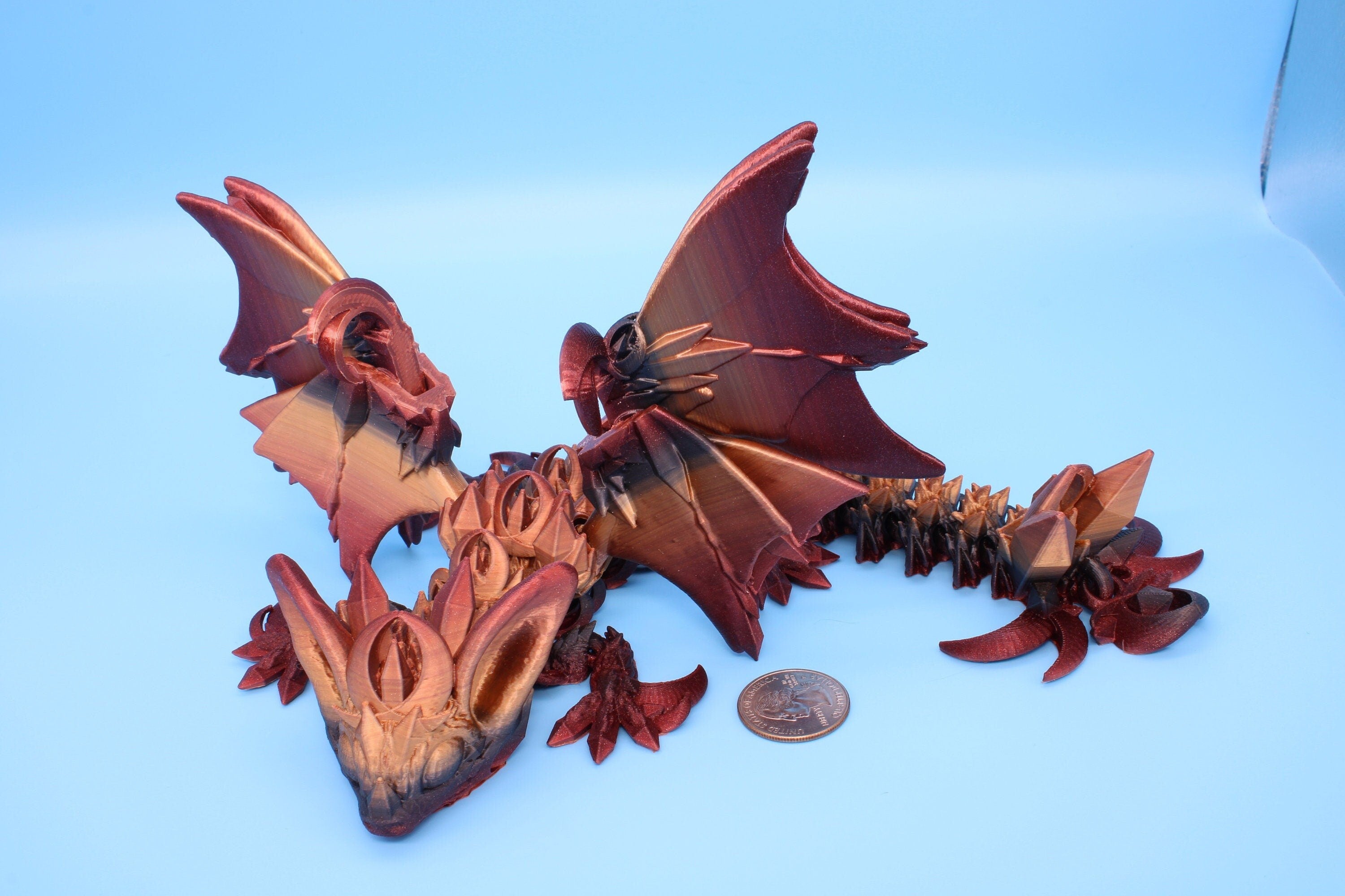 Bat Dragon | Night Wing | Articulating Dragon | 3D Printed Fidget | Flexi Toy | Adult Fidget Toy | Sensory Desk Toy | 12.5 in.