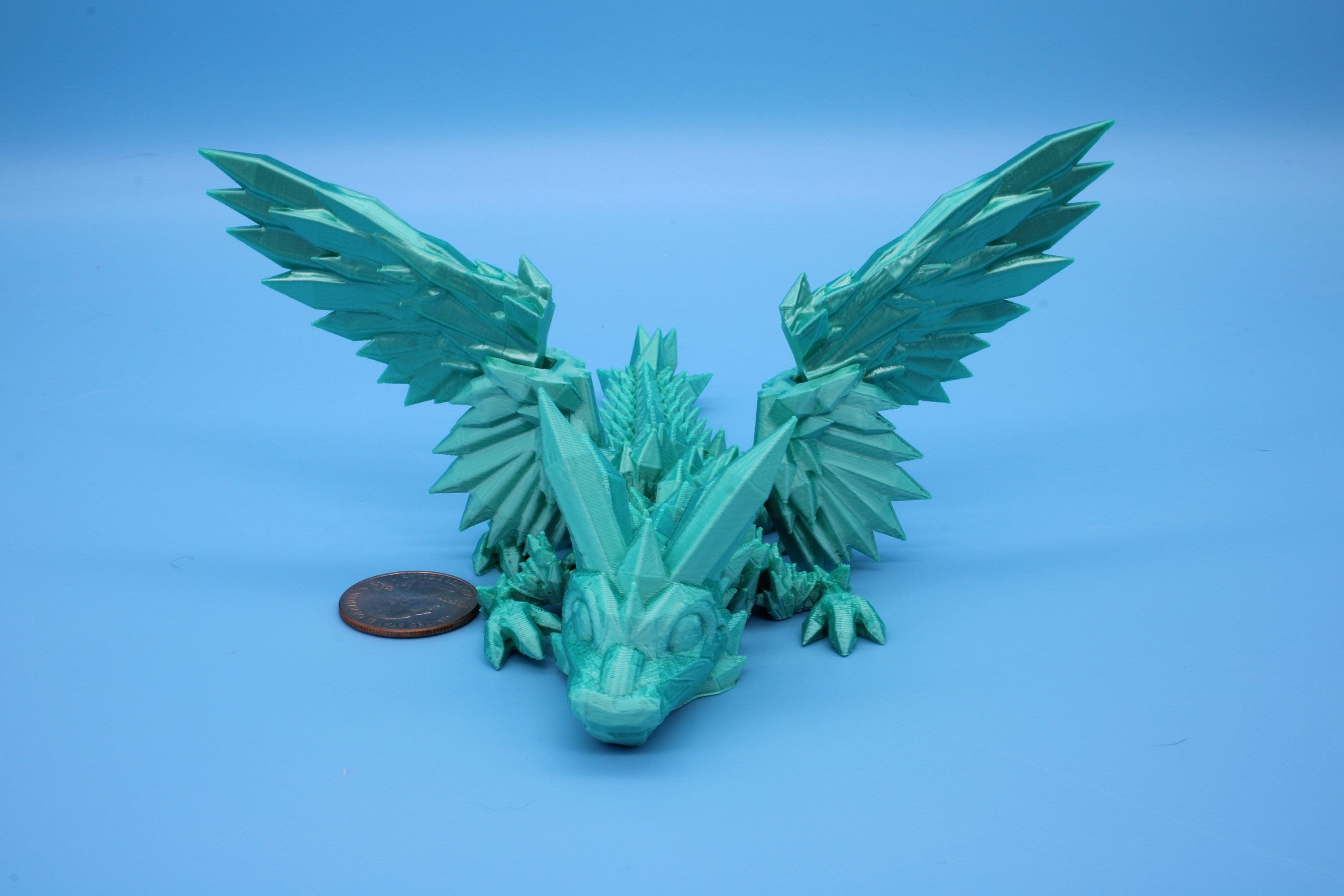 Miniature Teal Crystal Winged Dragon | 3D printed articulating dragon Fidget | Flexi Toy 7 in. head to tail | Stress Relief Gift
