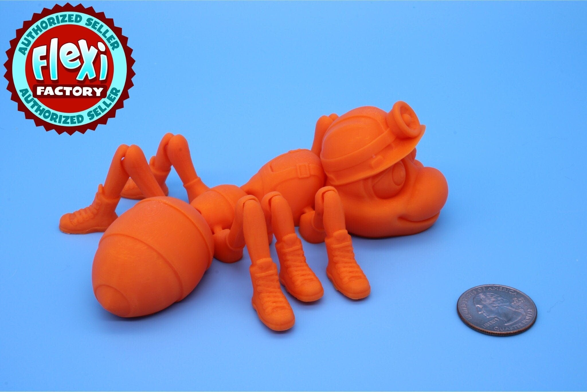 Flexi Coal Miner Ant | Articulating Orange | 3D Printed. | Super Cute | Friendly, Hardworking Ant | Great Fidget Toy | Buddy | Sensory toy.