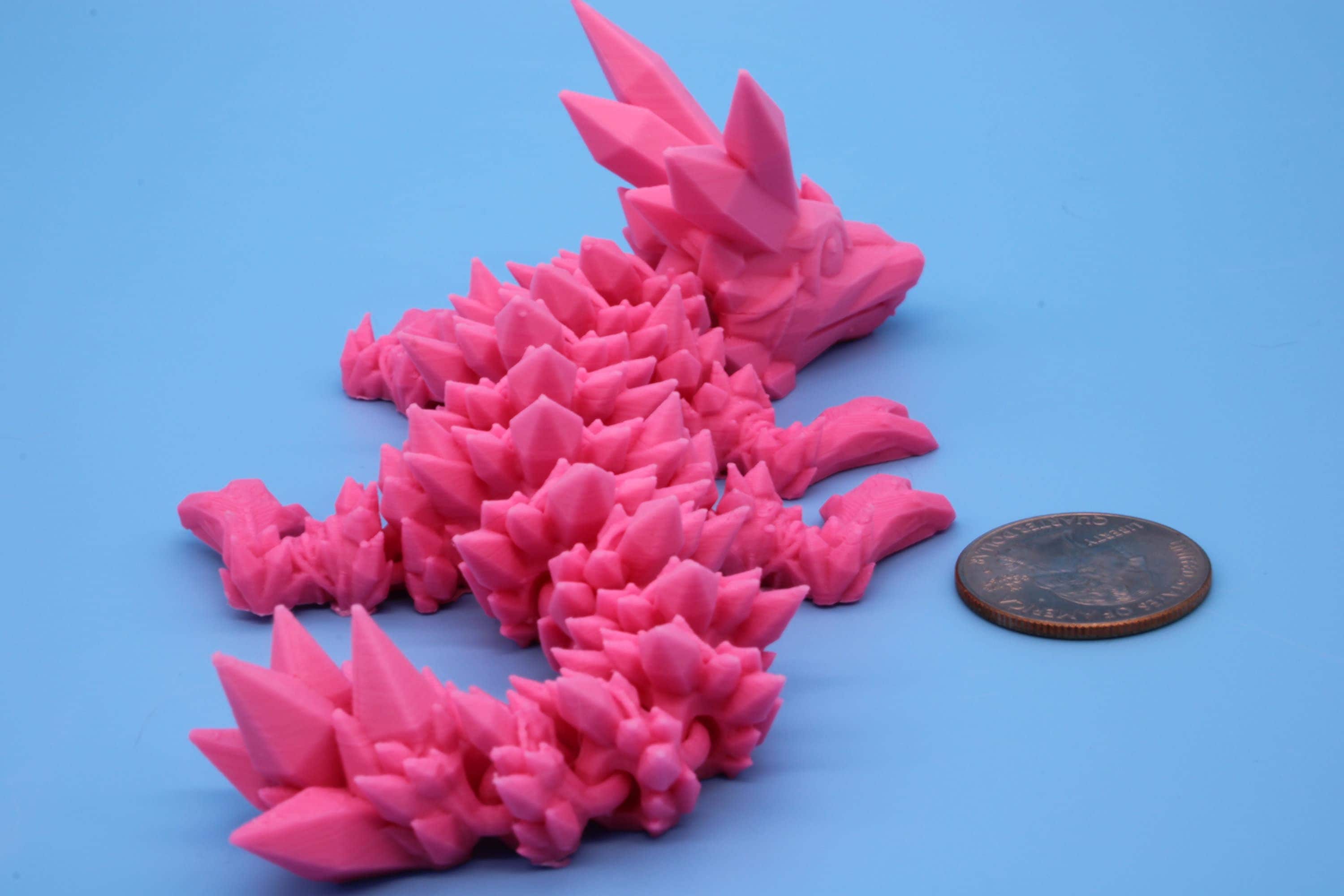 Miniature Pink Baby Crystal Dragon | 3D Printed| 7 in. Dragon buddy. Fidget toy, flexi dragon.