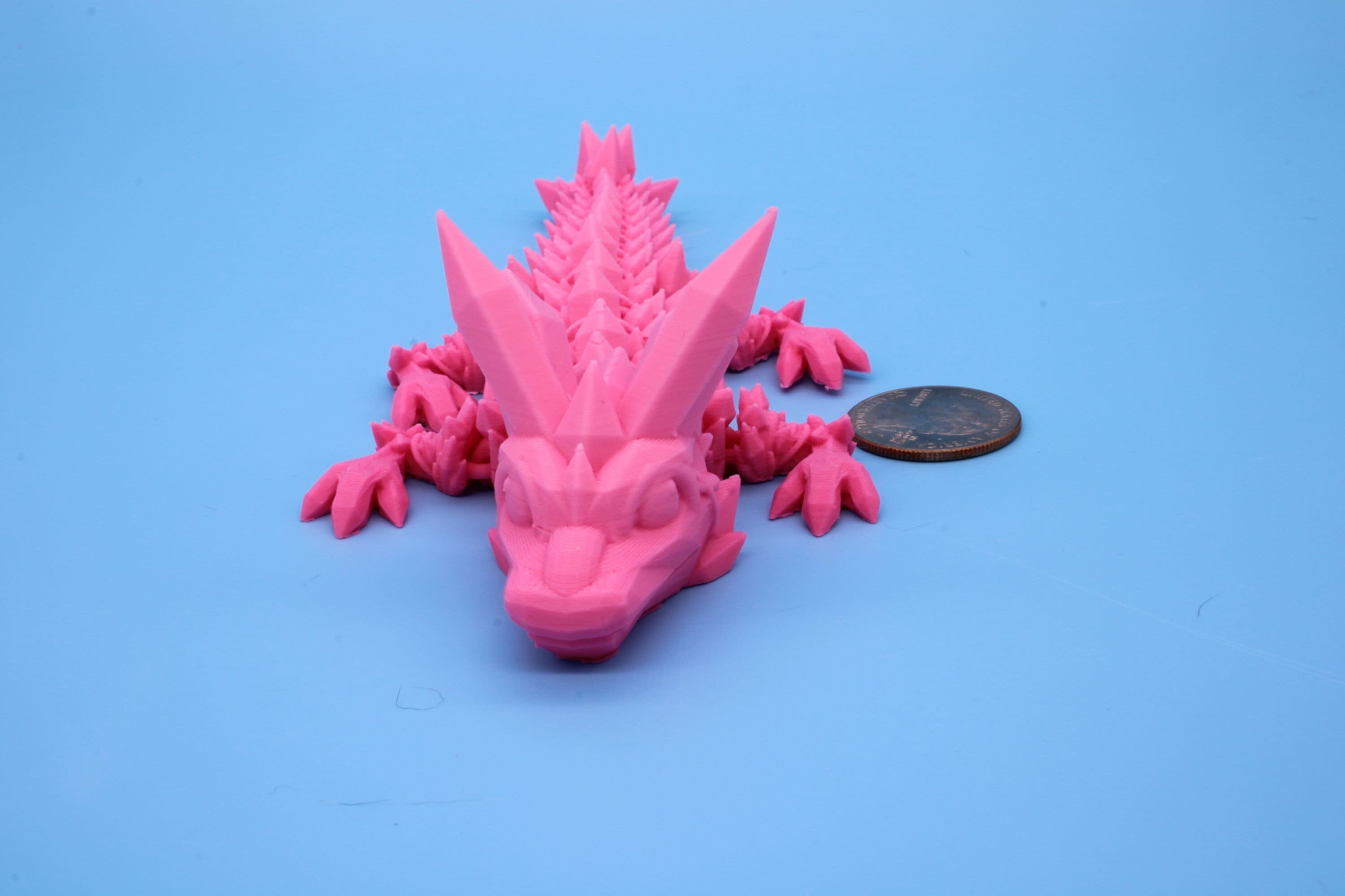 Miniature Pink Baby Crystal Dragon | 3D Printed| 7 in. Dragon buddy. Fidget toy, flexi dragon.