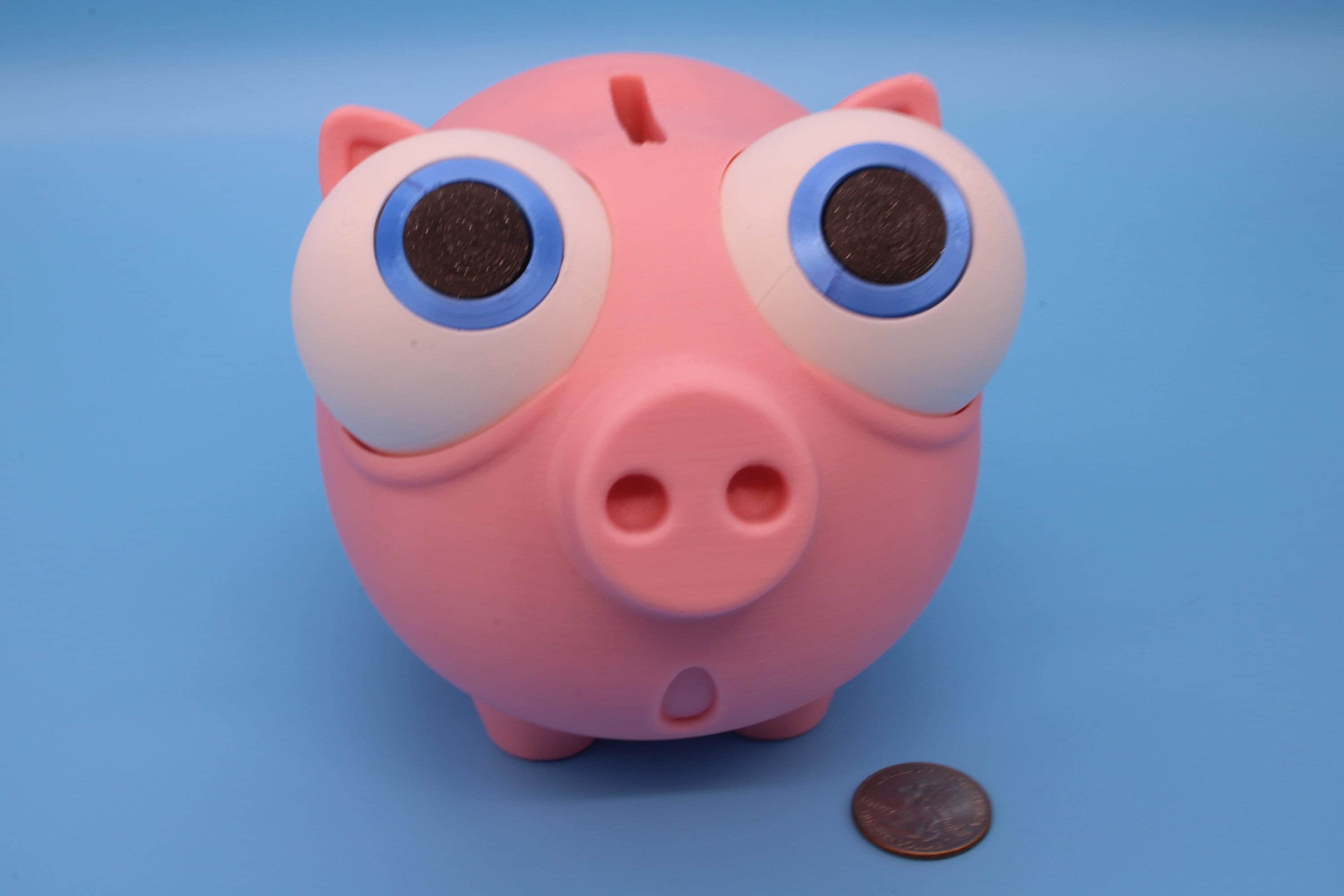 Pink Cute Piggy Bank | Eyes Do NOT Move | 3D Printed. Holds Coins | Looks Amazing on display | Removable Turn Knob To Get Coins Out.