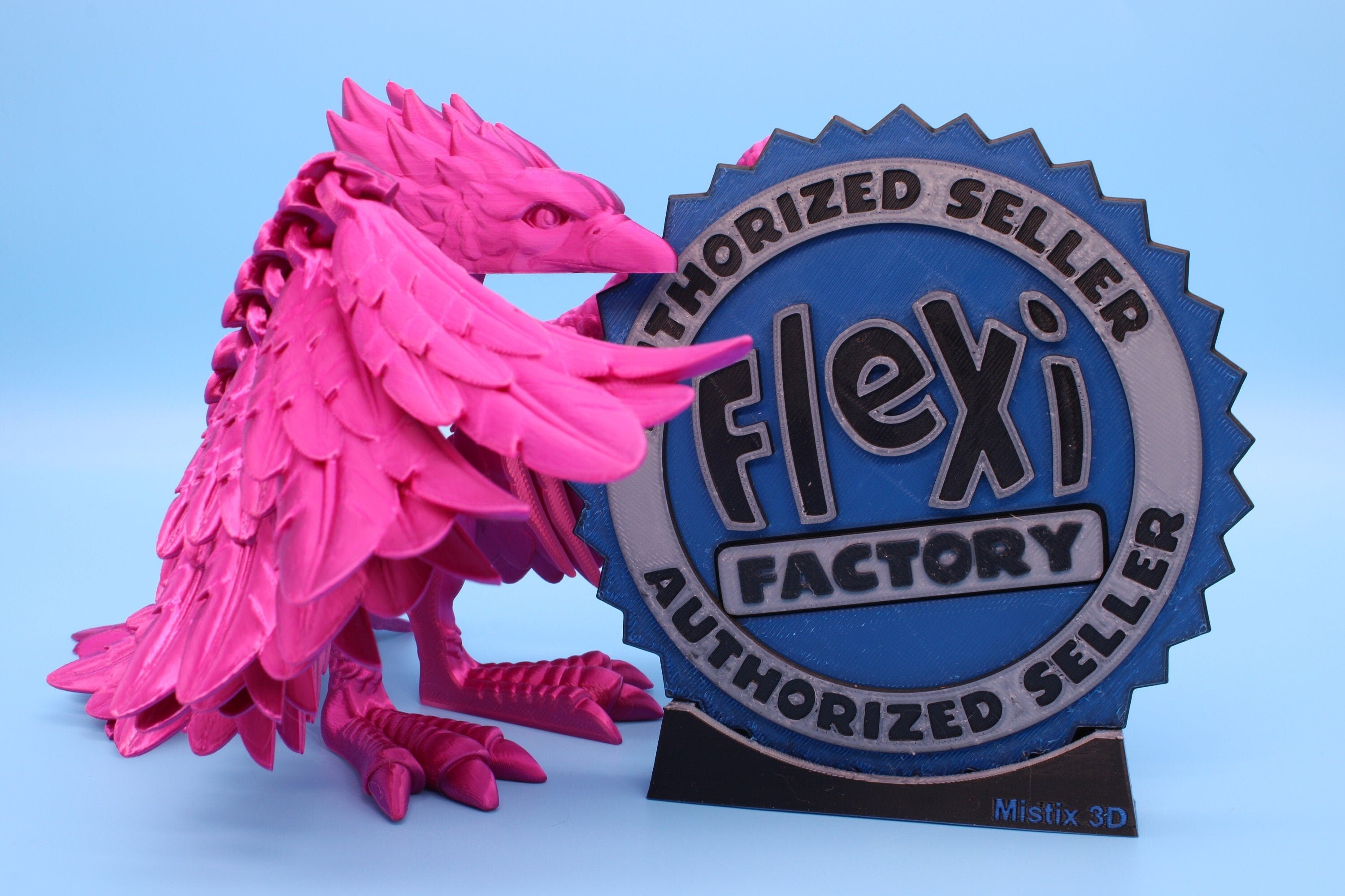 XL Phoenix Pink | Cute Flexi | Unique 3D printed. | Great Articulating fidget toy, desk, sensory toy | 5.5 inch tall | 10 in wing span.