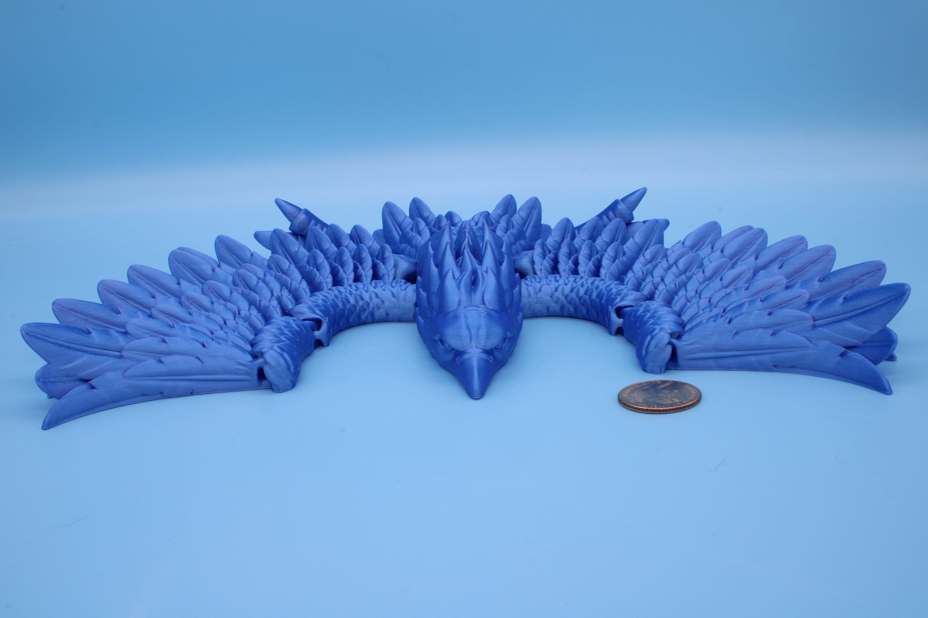 XL Phoenix Blue | Cute Flexi | Unique 3D printed. | Great Articulating fidget toy, desk, sensory toy | 5.5 inch tall | 10 in wing span.