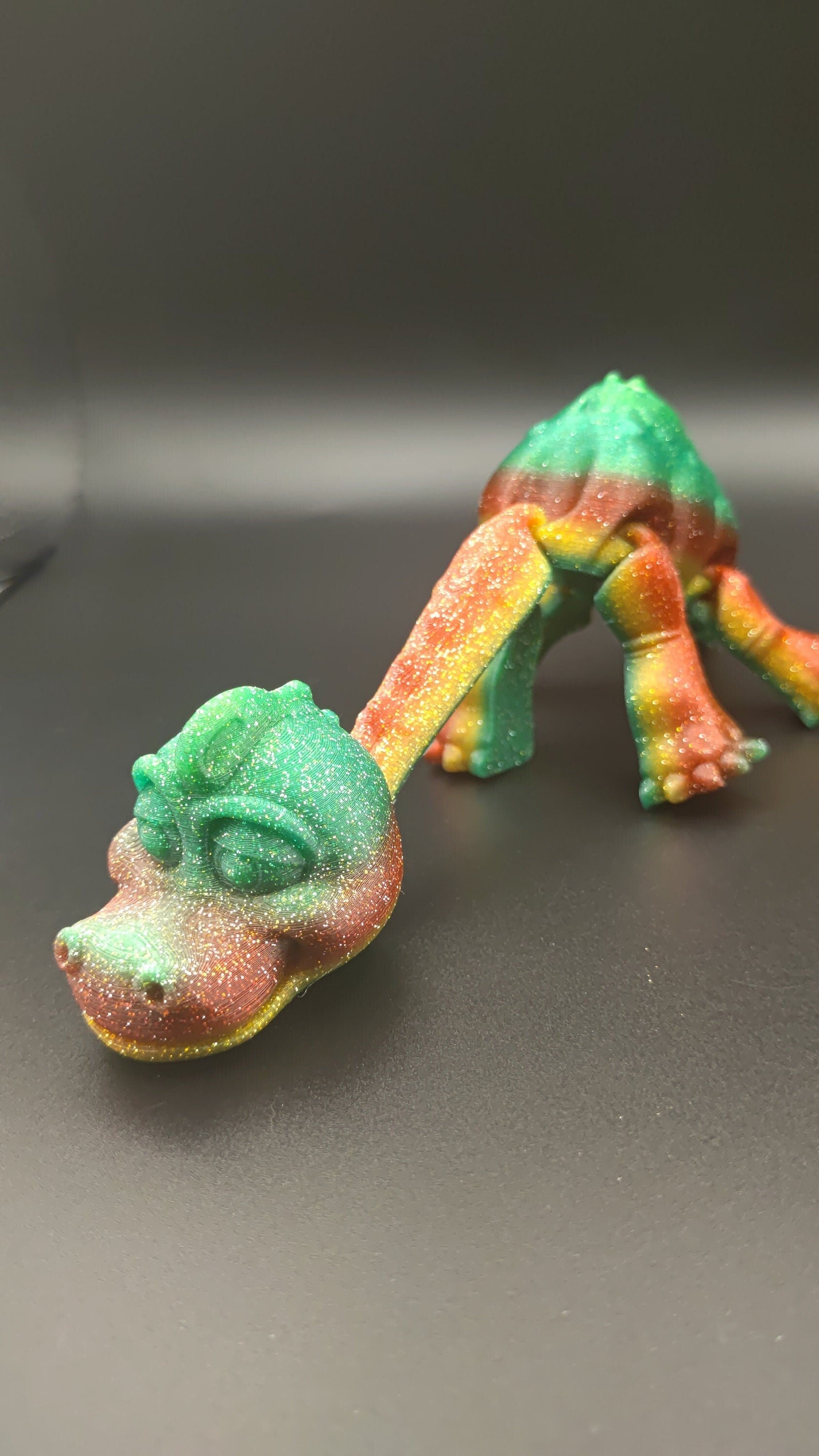 Rainbow Sparkle Brachiosaurus. Cute Flexi Articulating Dinosaur. 3D printed unique dino. Great fidget toy, buddy, desk art / toy. 9 in.