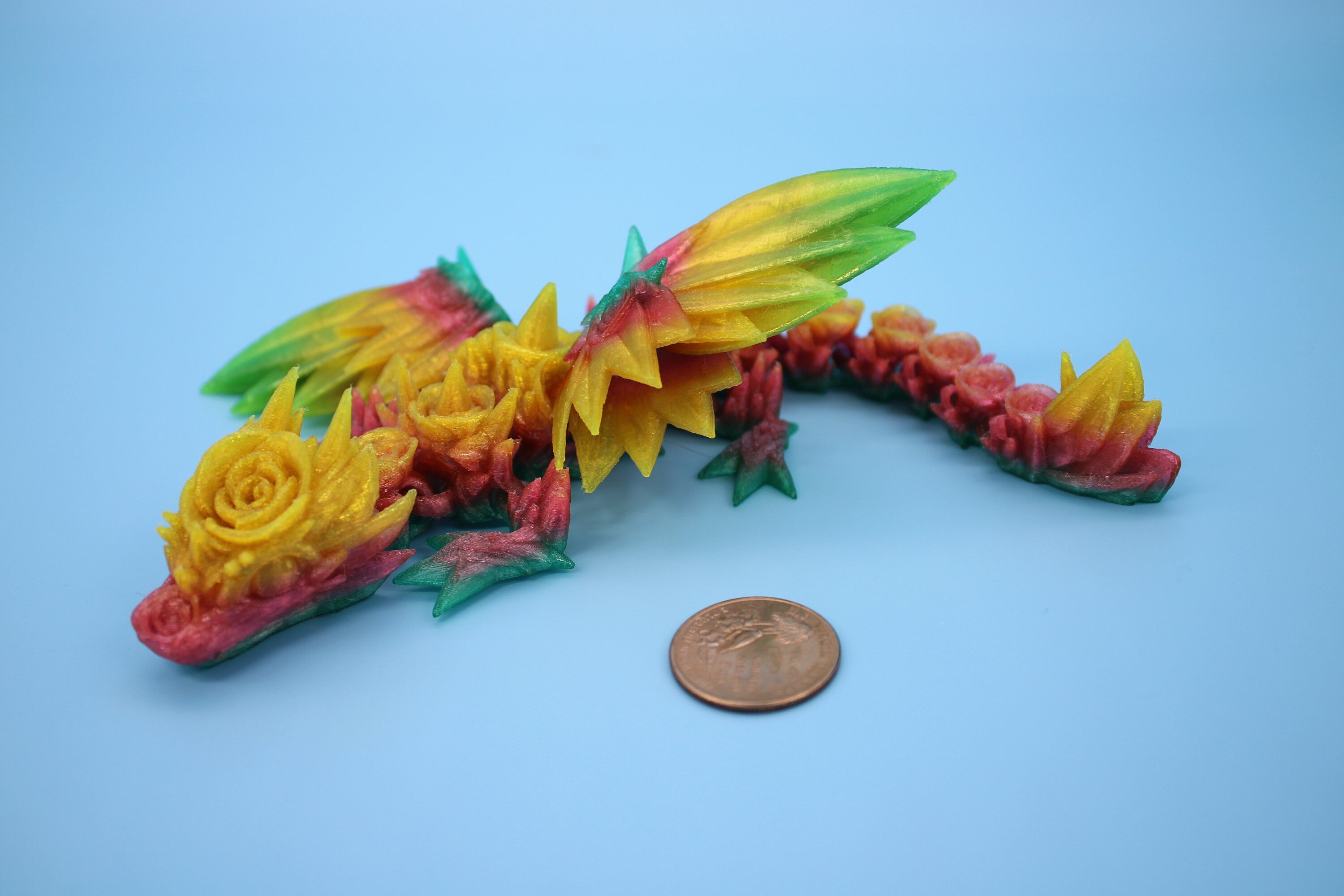 Baby Rose Wing Dragon | Rainbow | 3D Printed TPU | Fidget | Flexi Toy 8.5 in. | Stress Relief Gift