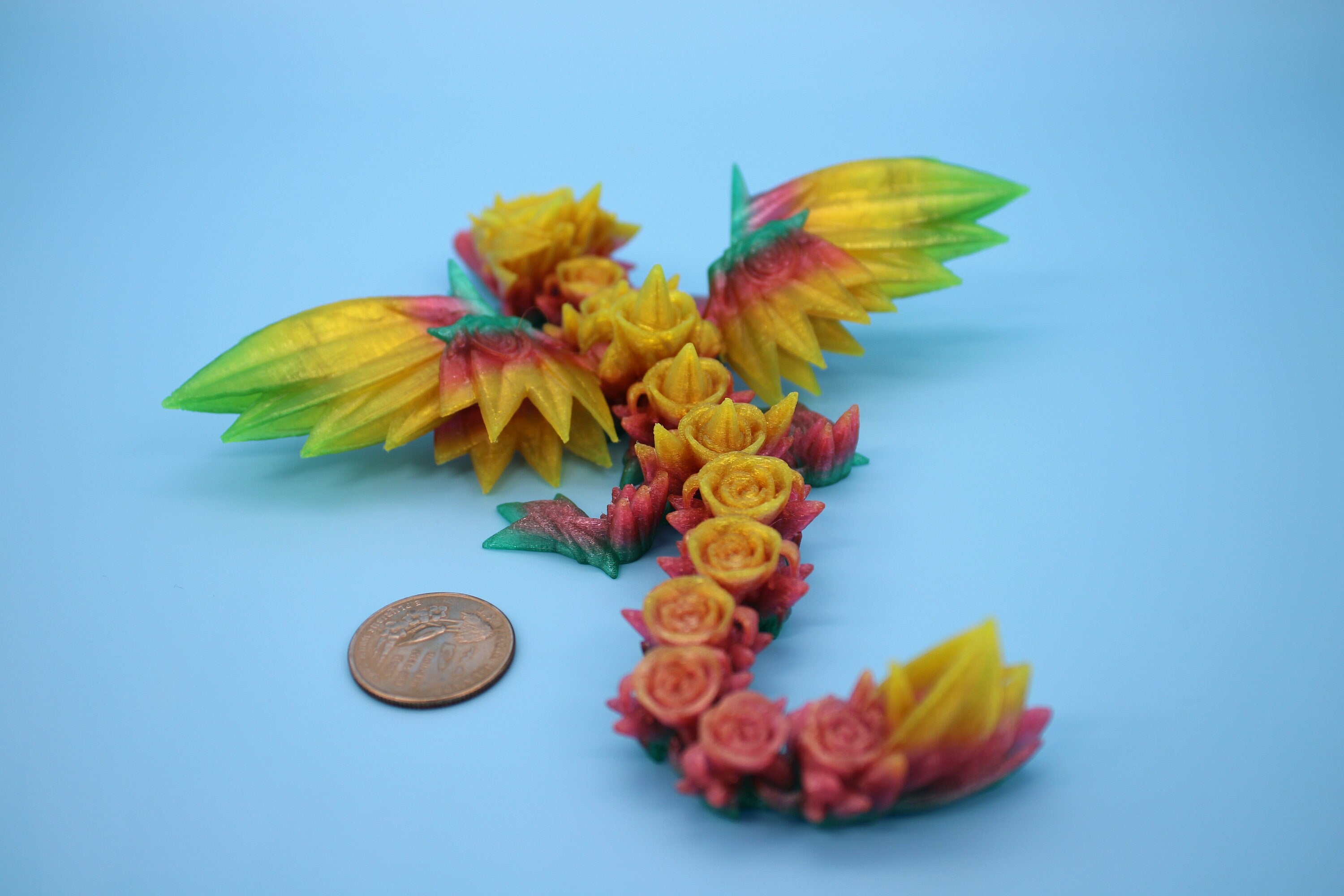 Baby Rose Wing Dragon | Rainbow | 3D Printed TPU | Fidget | Flexi Toy 8.5 in. | Stress Relief Gift