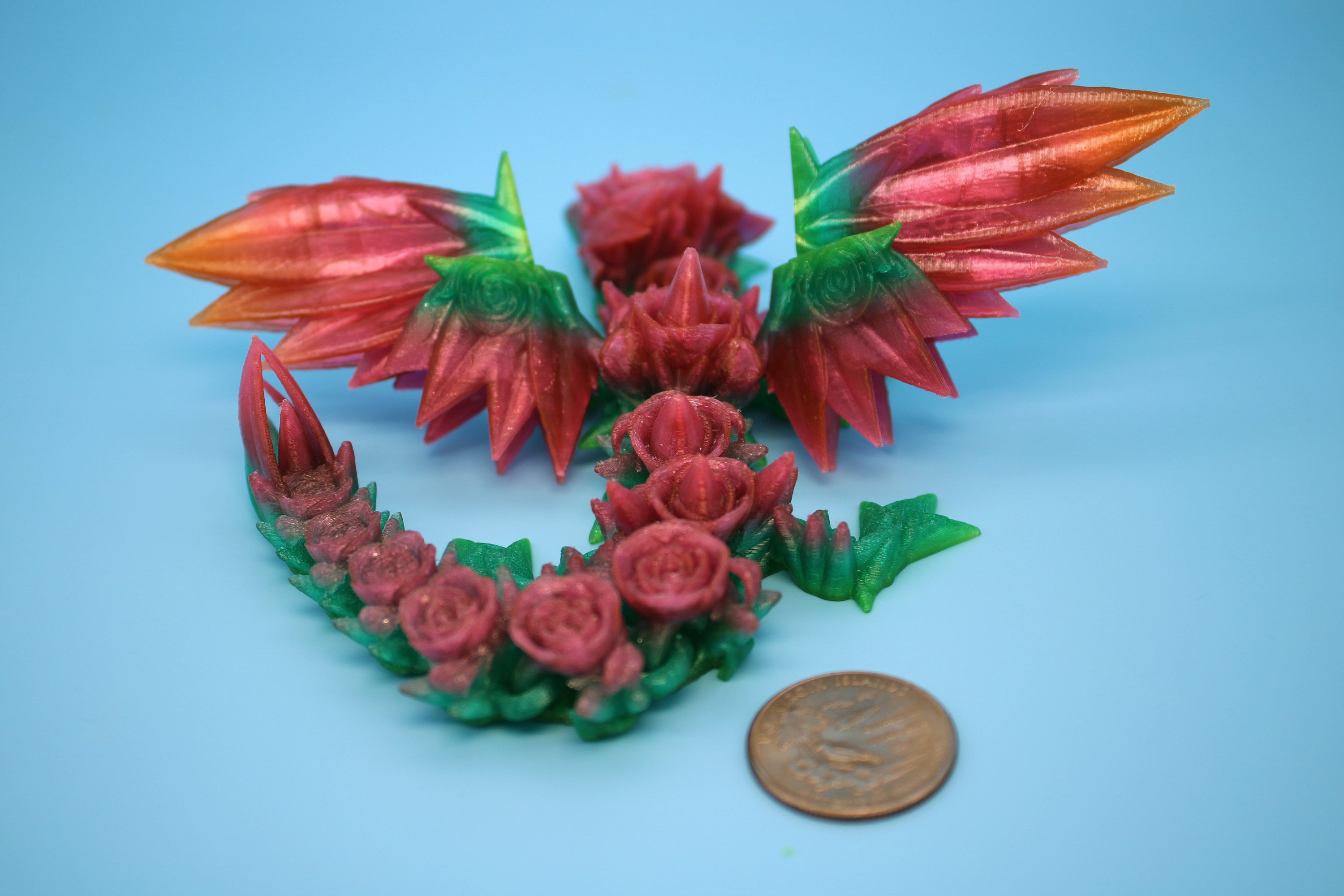Baby Rose Wing Dragon | Rainbow | 3D Printed TPU | Fidget | Flexi Toy 8.5 in. | Stress Relief Gift