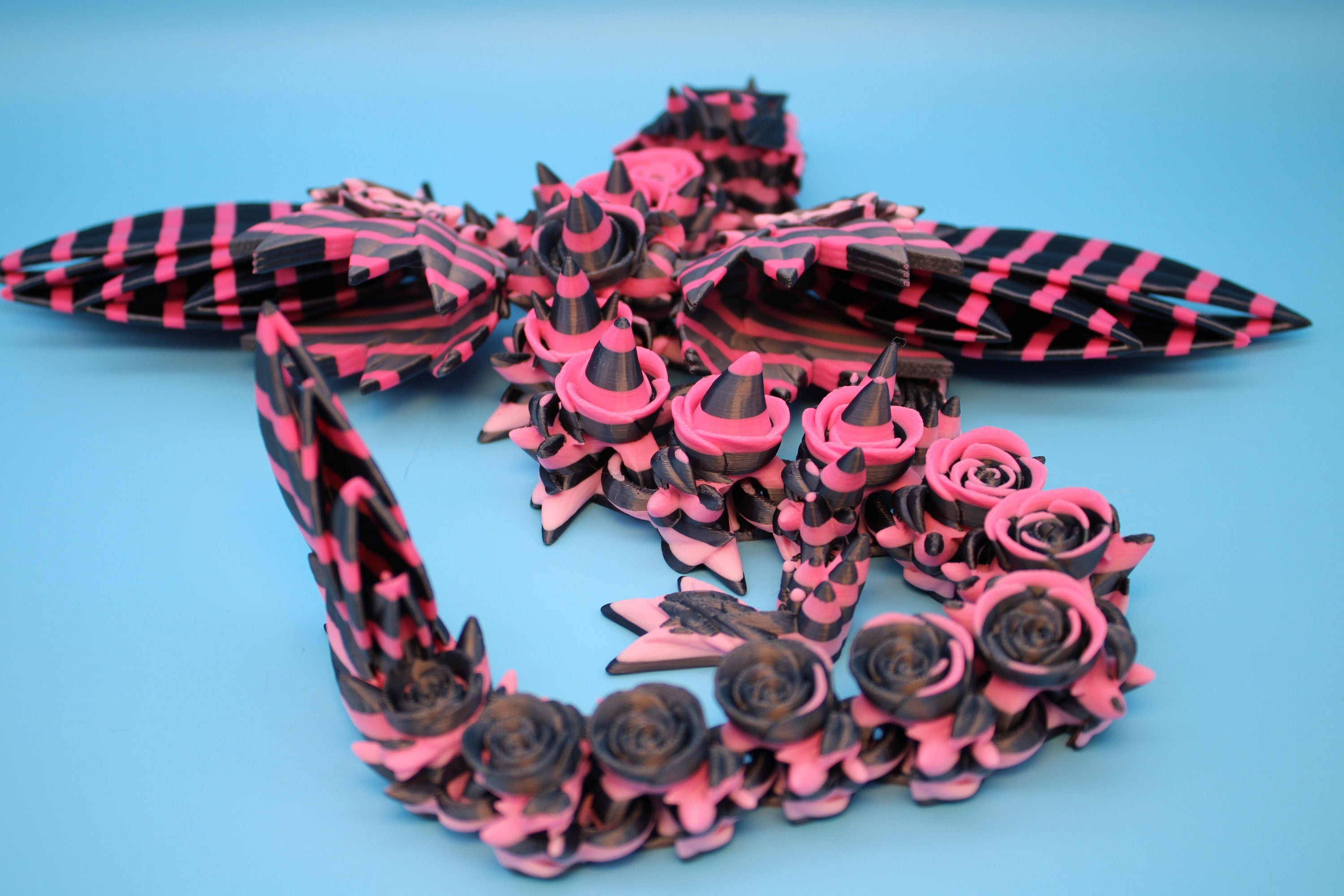 Beautiful Rose Wing Articulating Dragon | 3D Printed Fidget | Flexi Toy | Adult Fidget Toy | Sensory Desk Toy | 19 in. | Valentines Day