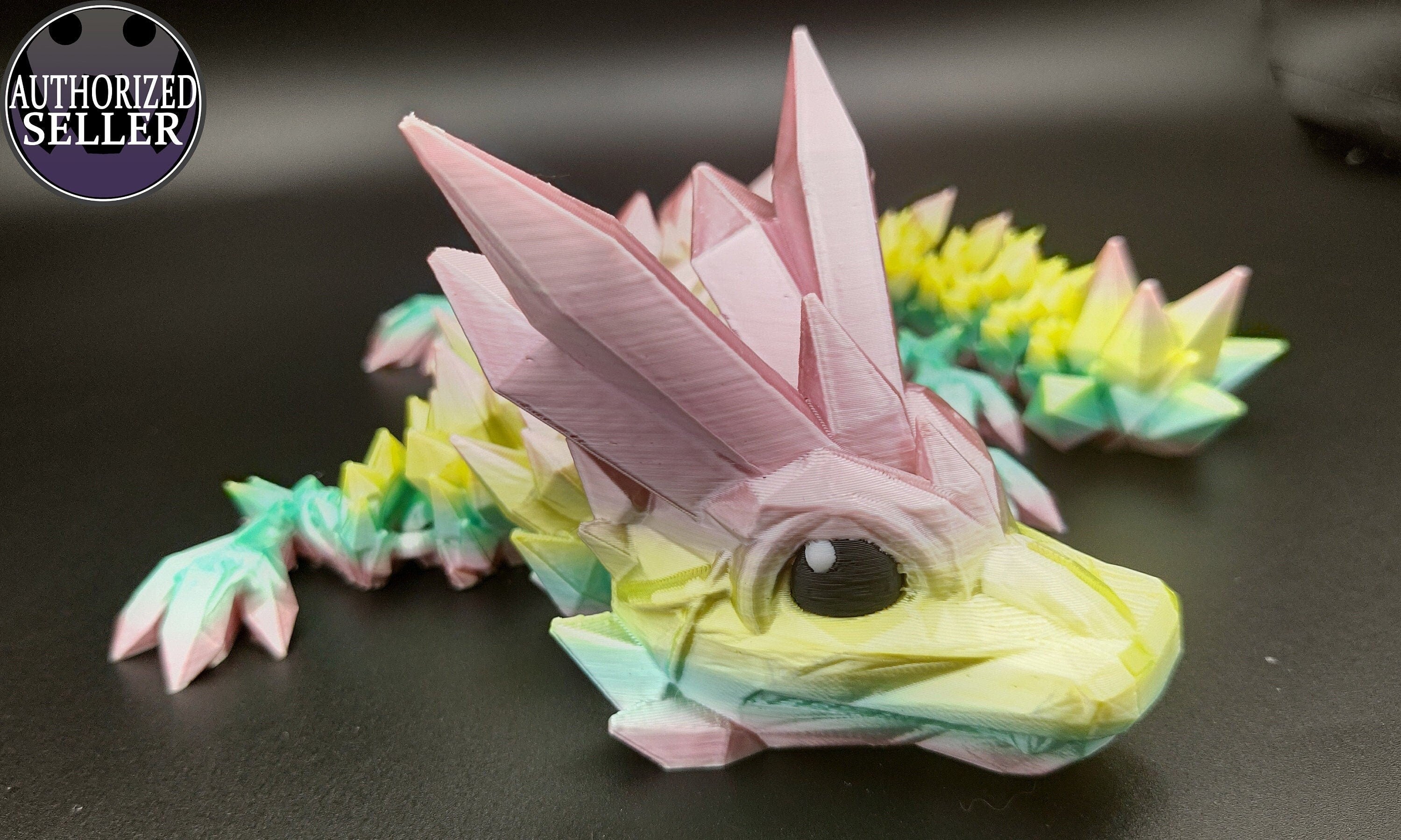 Crystal Baby Dragon | 3D Printed Crystal Dragon | 11.5 inches | Dragon friend | Adopt this dragon today (made) | Fidget Toy | Flexi Dragon.