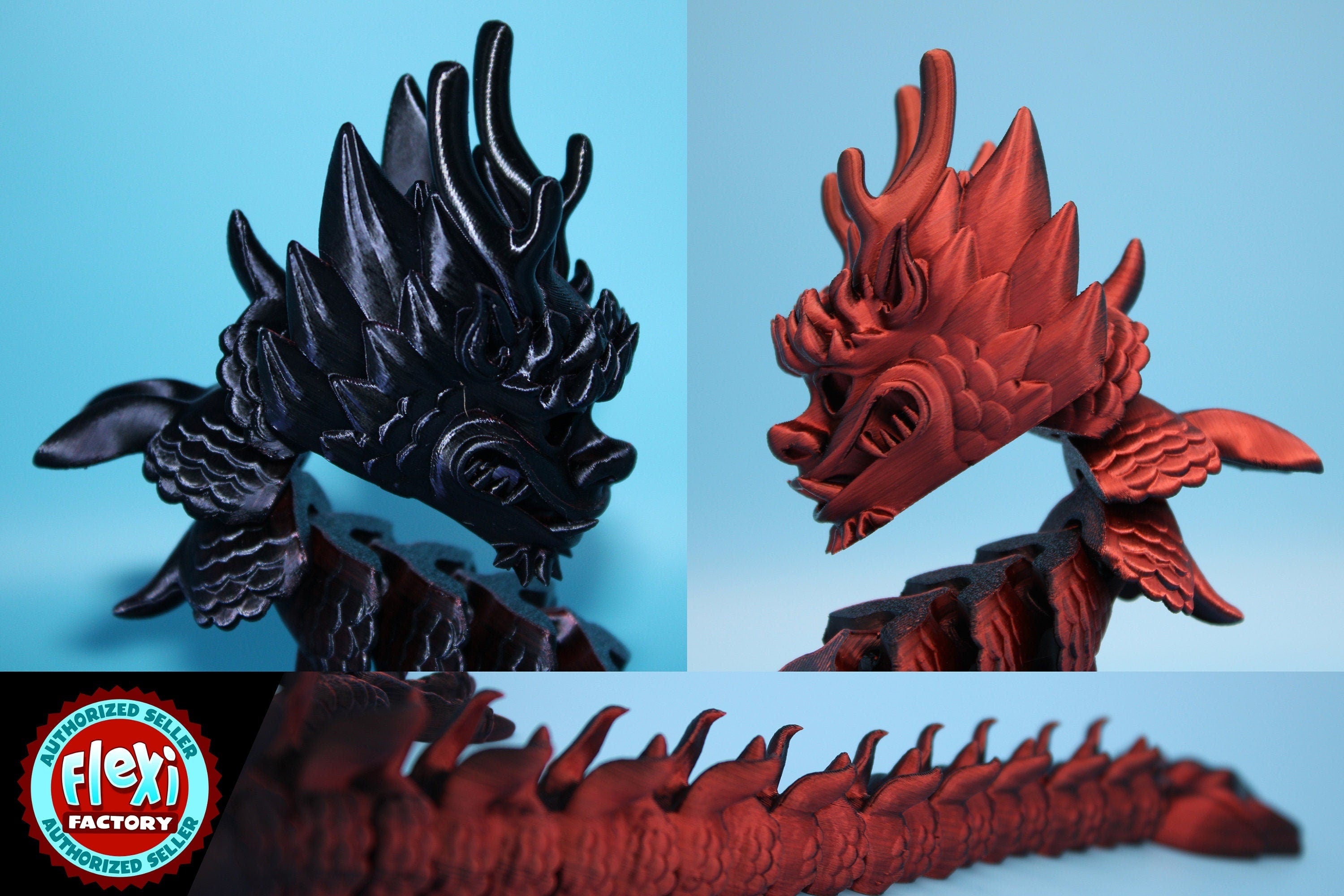 27 in. Multi Color Imperial Dragon | Fidget Toy Dragon 3D printed | Articulating Dragon | Flexi Toy | Stress Relief Gift