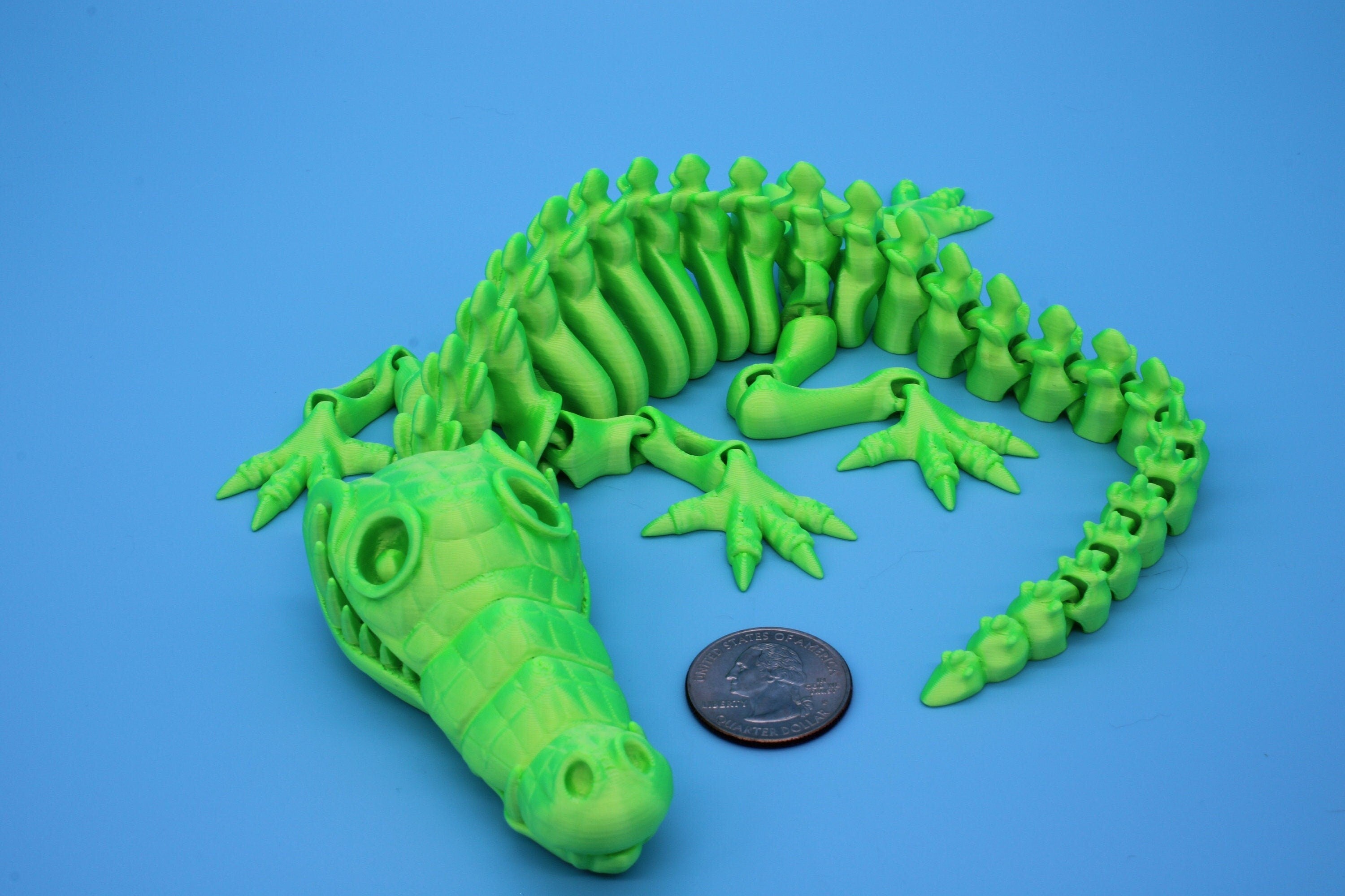 Green Crocodile | Cute Flexi Toy | Articulating Crocodile | 3D printed Unique Fidget | Desk Buddy | 13 in.