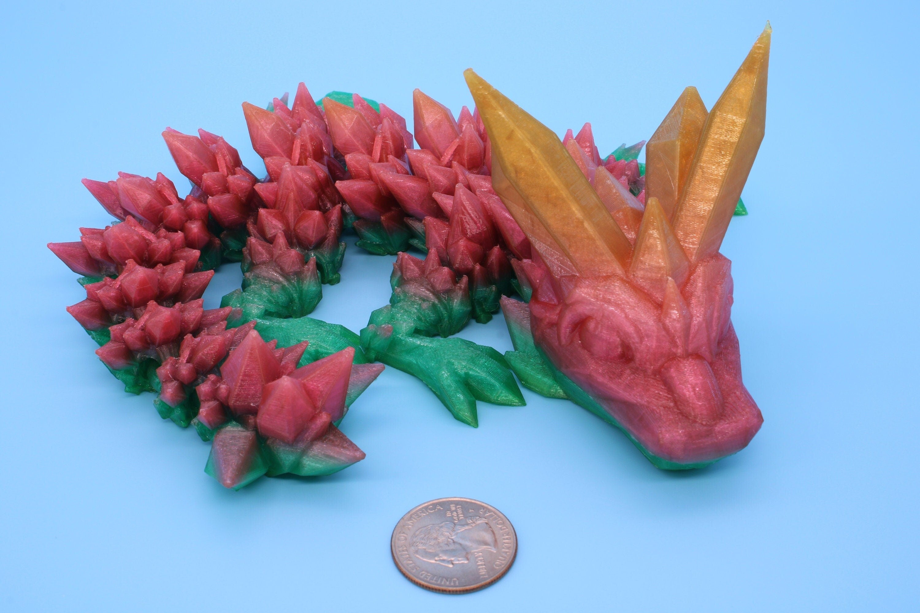 Flexible Crystal Baby Dragon | Quiet Flexi Toy | 3D Printed Crystal Dragon | 11.5 inches | Dragon friend | Fidget Toy | Flexi Dragon. (TPU)