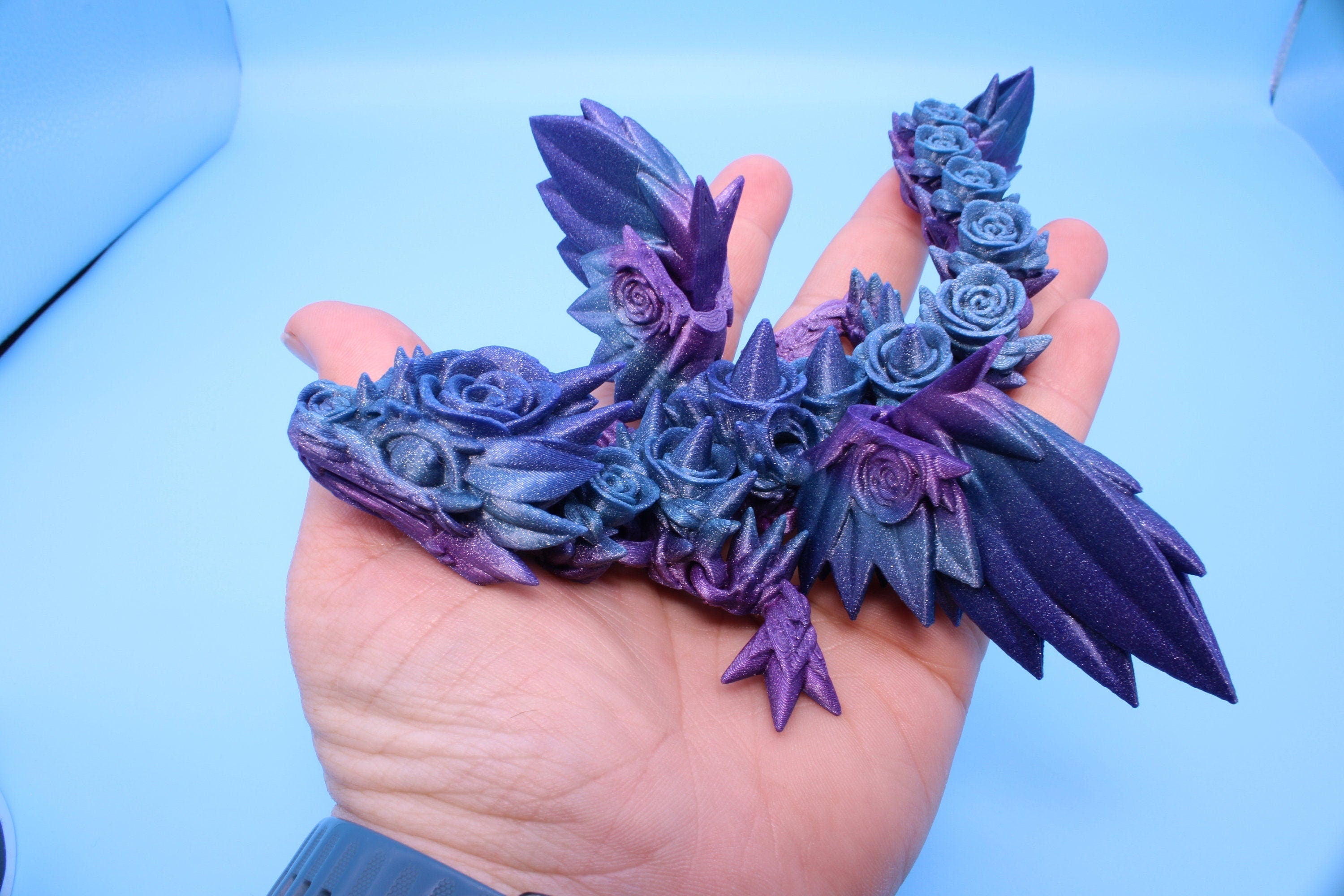 Miniature Baby Rose Wing Dragon | Rainbow | 3D printed articulating Toy Fidget | Flexi Toy 8.5 in. head to tail | Stress Relief Gift