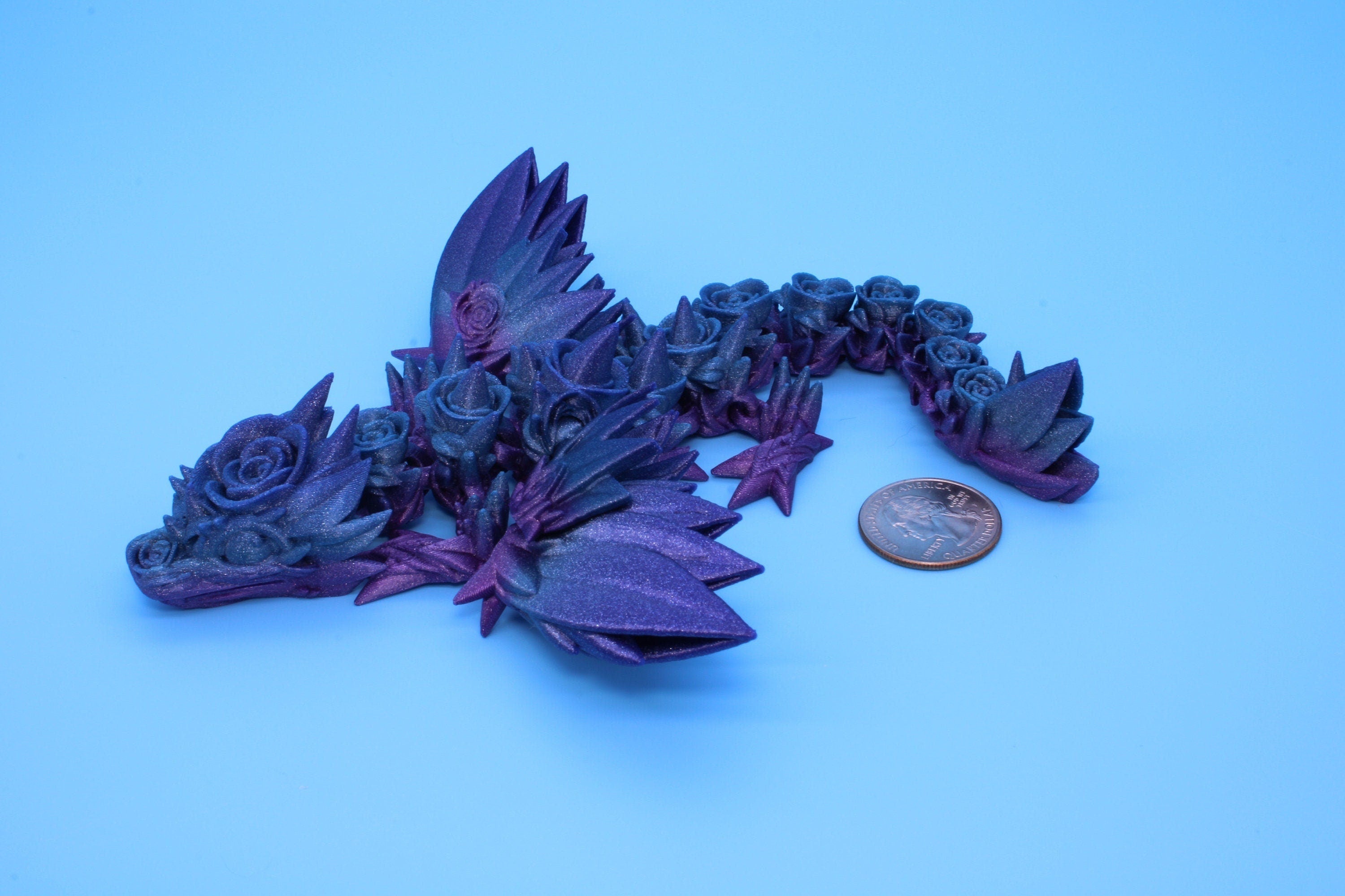 Miniature Baby Rose Wing Dragon | Rainbow | 3D printed articulating Toy Fidget | Flexi Toy 8.5 in. head to tail | Stress Relief Gift