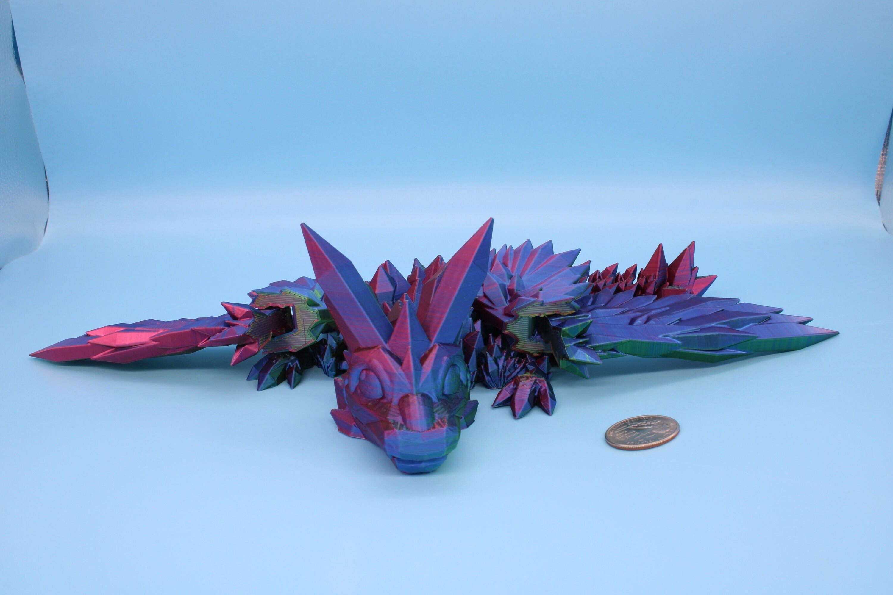 Multi Color, Rainbow Baby Crystal Winged Dragon. 3D printed articulating dragon Fidget, Flexi, Toy 11.5 in. Stress Relief, Gift.