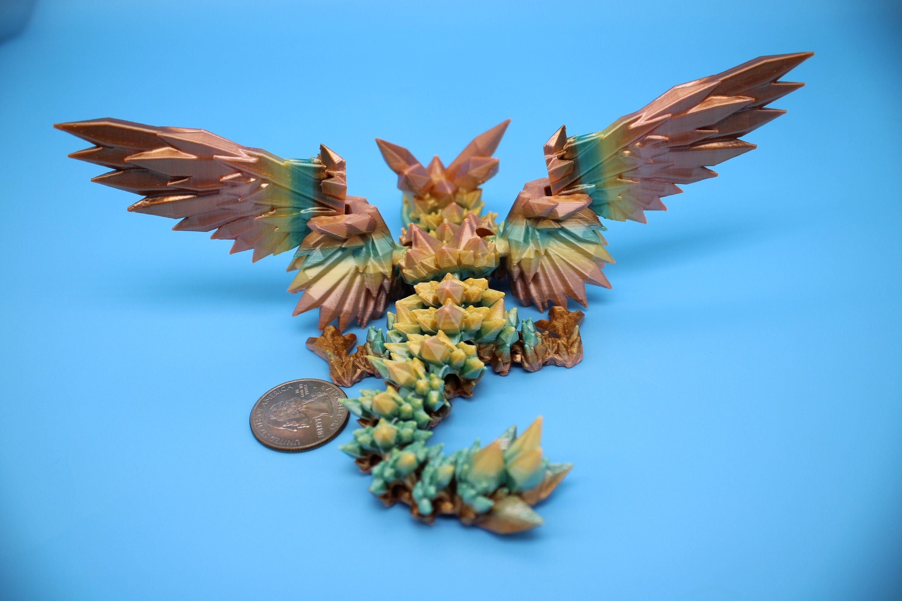 Miniature Baby Crystal Winged Dragon | Rainbow | 3D printed articulating Toy Fidget | Flexi Toy 7 in. head to tail | Stress Relief Gift