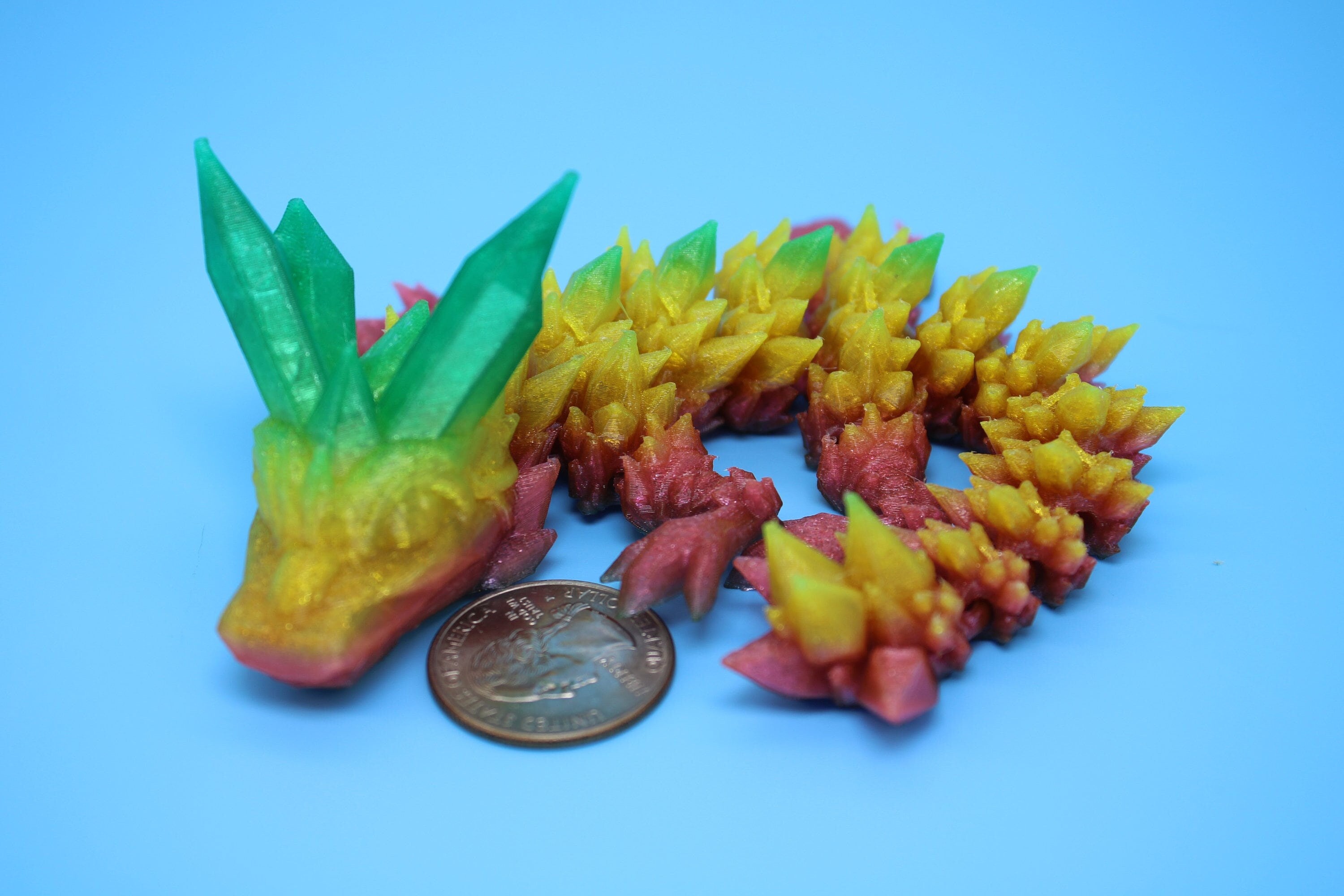Flexible Miniature Baby Crystal Dragon | 3D Printed Articulating Toy Fidget | 7 in. Dragon buddy. Fidget toy, flexi dragon. (TPU)
