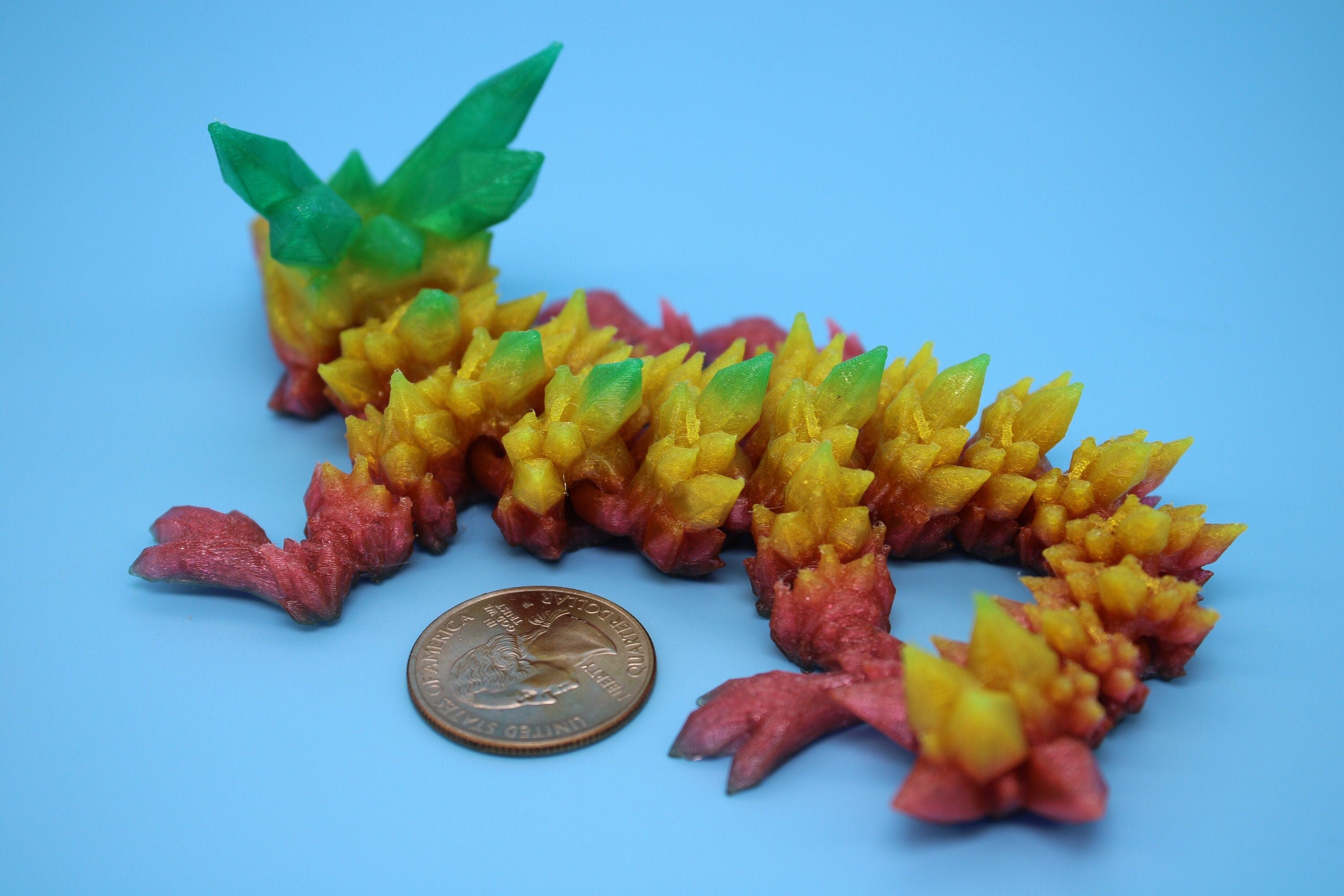 Flexible Miniature Baby Crystal Dragon | 3D Printed Articulating Toy Fidget | 7 in. Dragon buddy. Fidget toy, flexi dragon. (TPU)