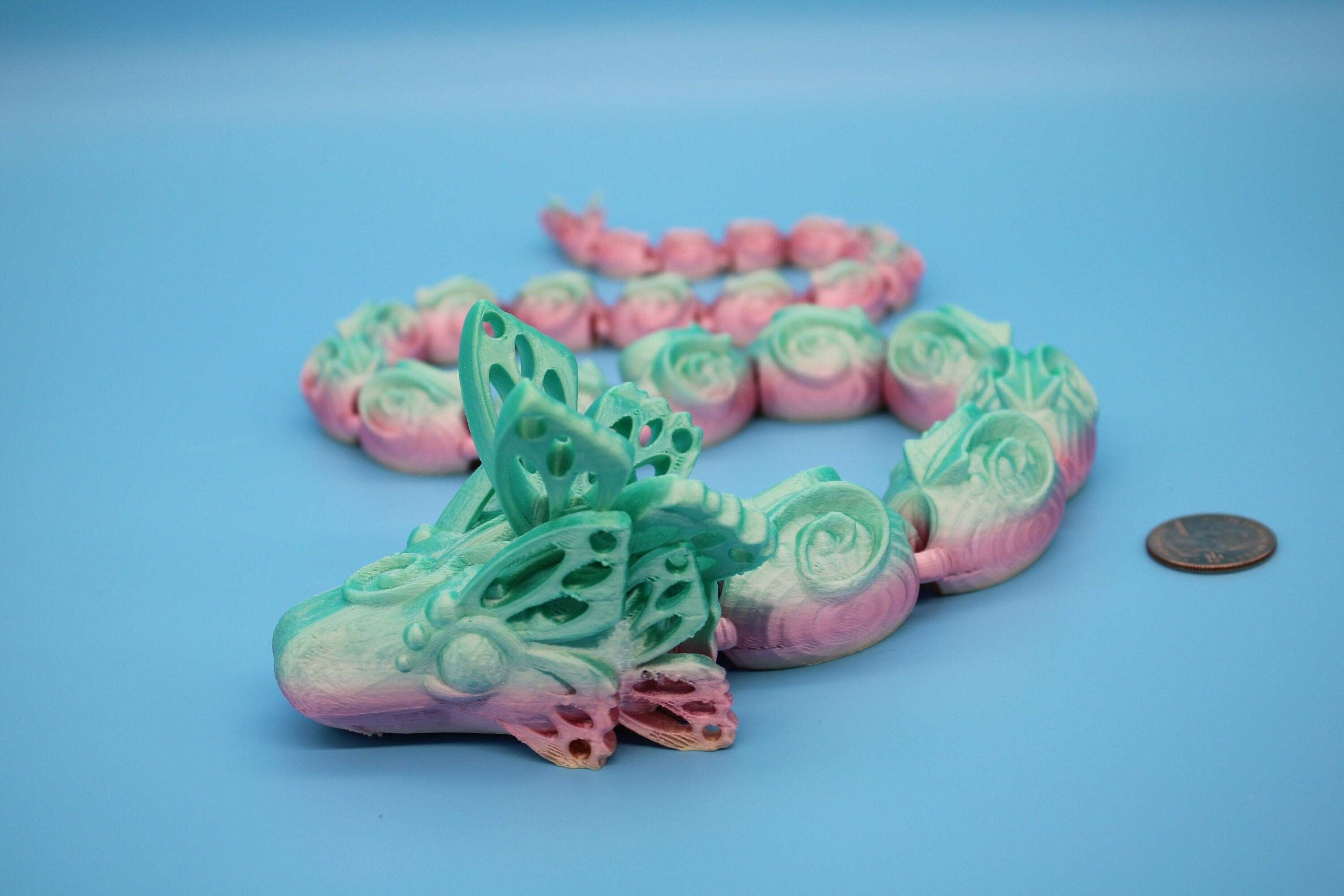 Rainbow Butterfly Snake. 28 in. Fidget toy, Flexi toy, Adult fidget toy, Toy Snake, 3d Printed Desk Toys, sensory toy, Articulating toys