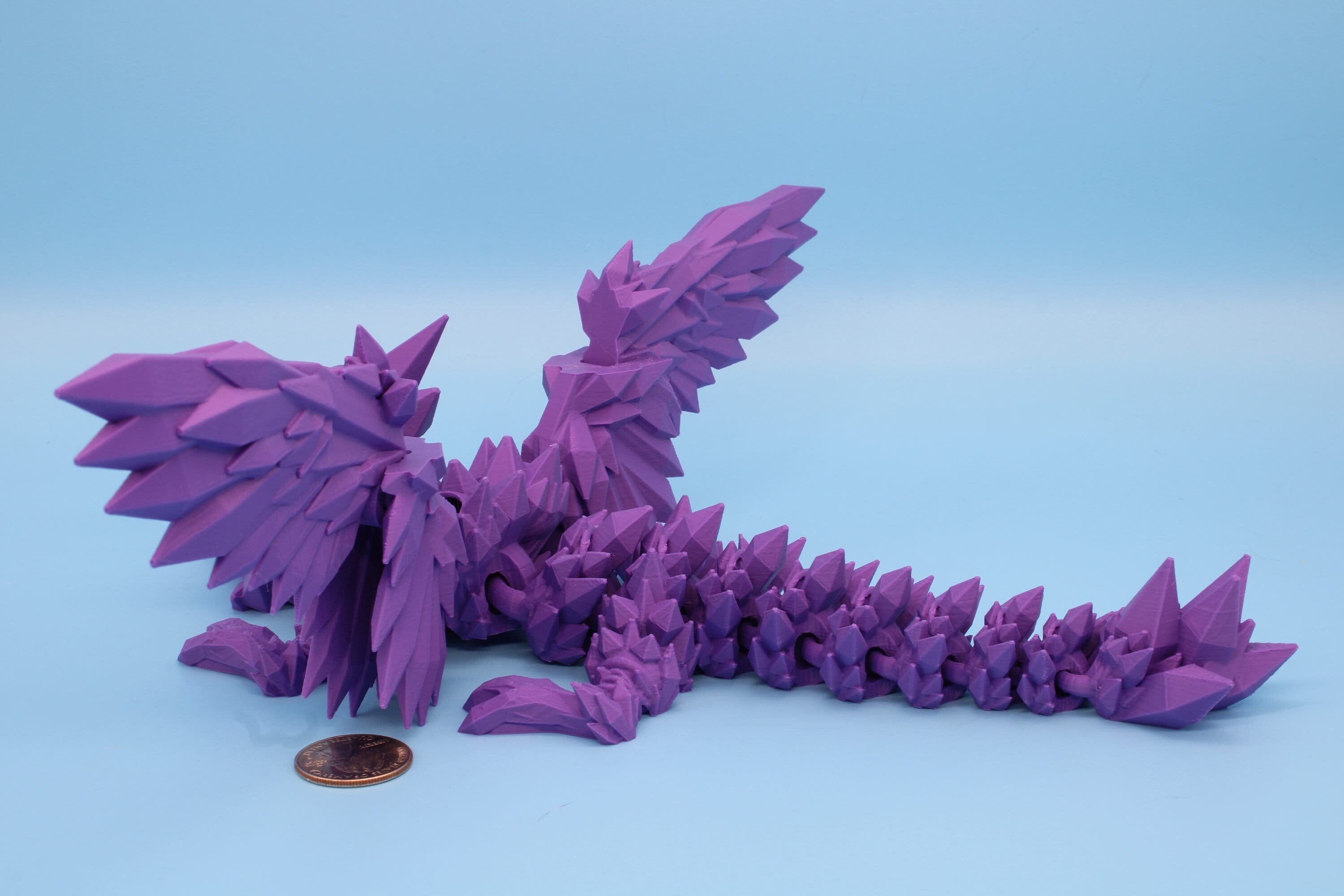 Purple Baby Crystal Winged Dragon. 3D printed articulating dragon Fidget, Flexi, Toy 11.5 in. Stress Relief, Gift.