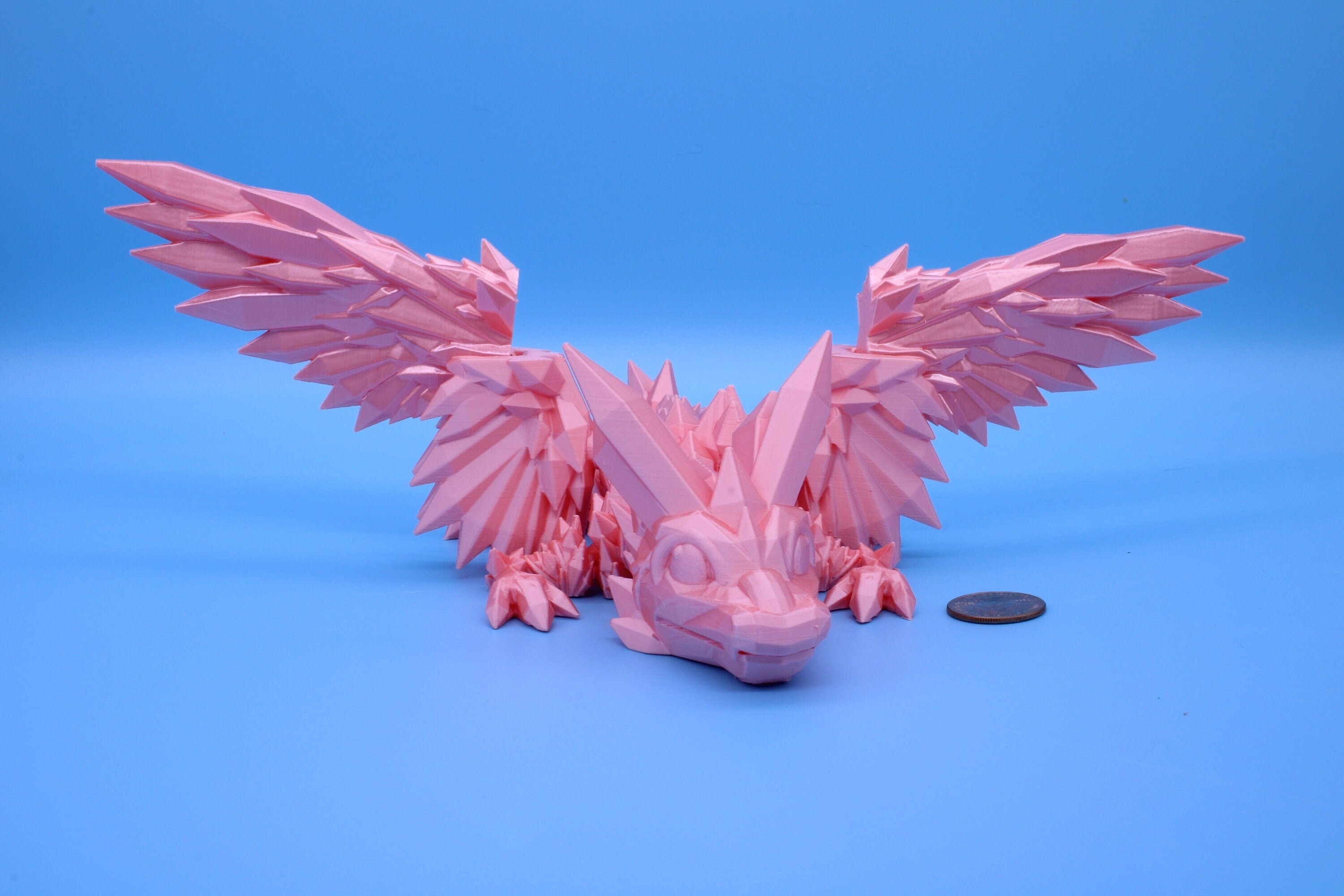 Pink Baby Crystal Winged Dragon | 3D printed articulating | Fidget Toy | Flexi Toy | 11.5 in. | Stress Relief | Dragon Gift.