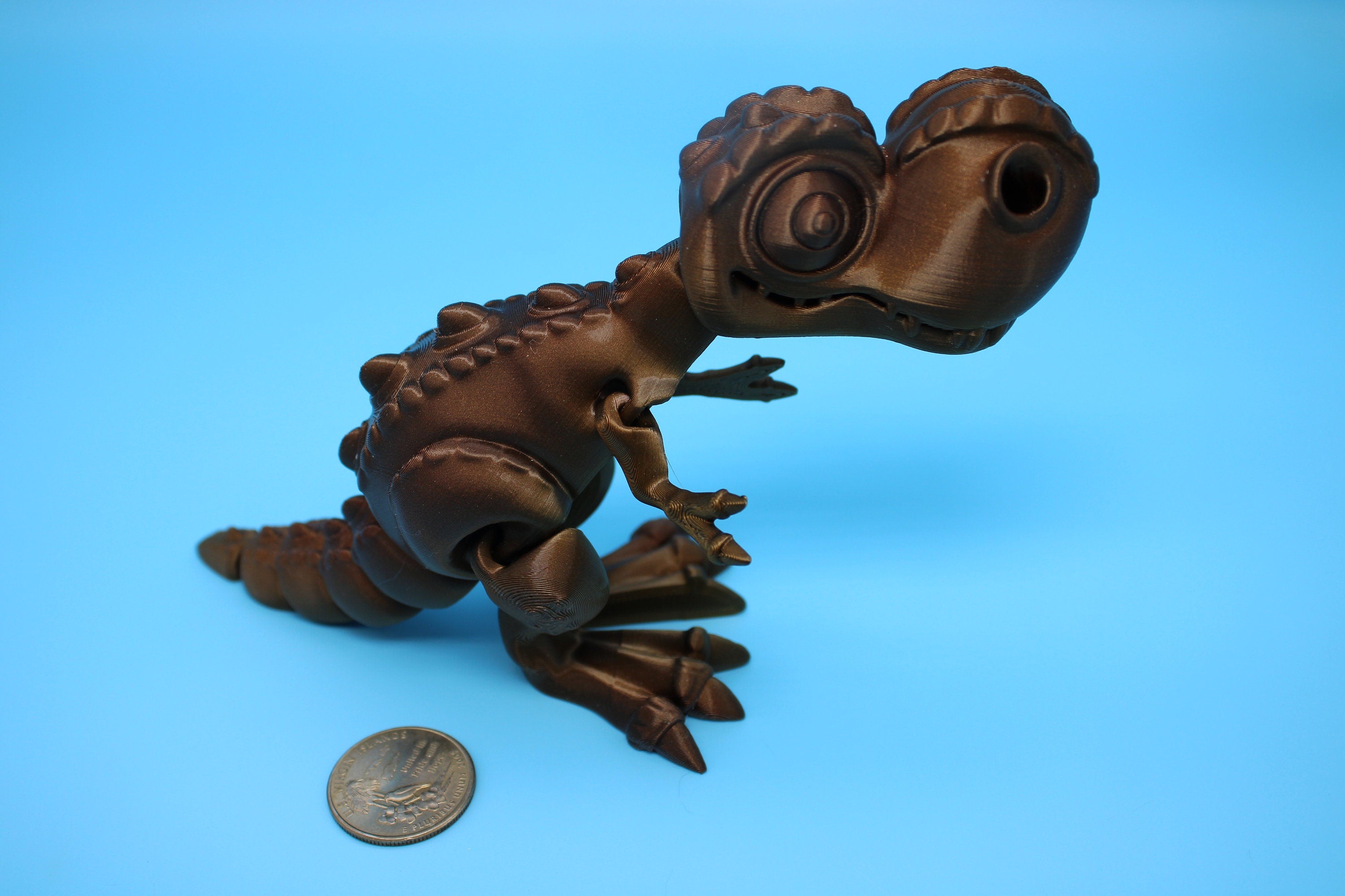 Flexi T-Rex -Brown | Articulating | 3D Printed | Tyrannosaurus | Super Cute Dinosaur.