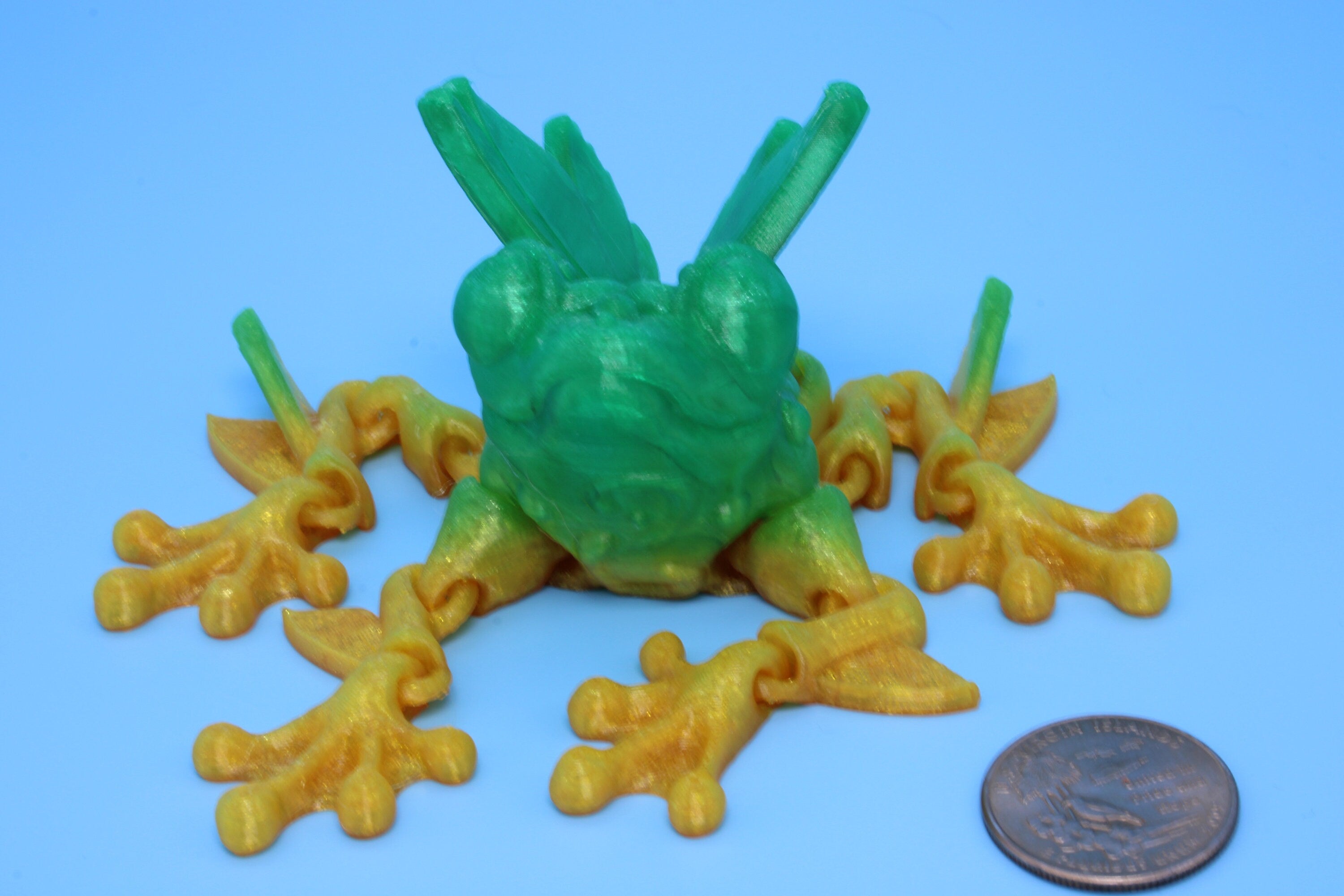 Butterfly Frog-Green & Yellow | 3D Printed | Flutter Frog | Fidget Toy | Articulating Frog.