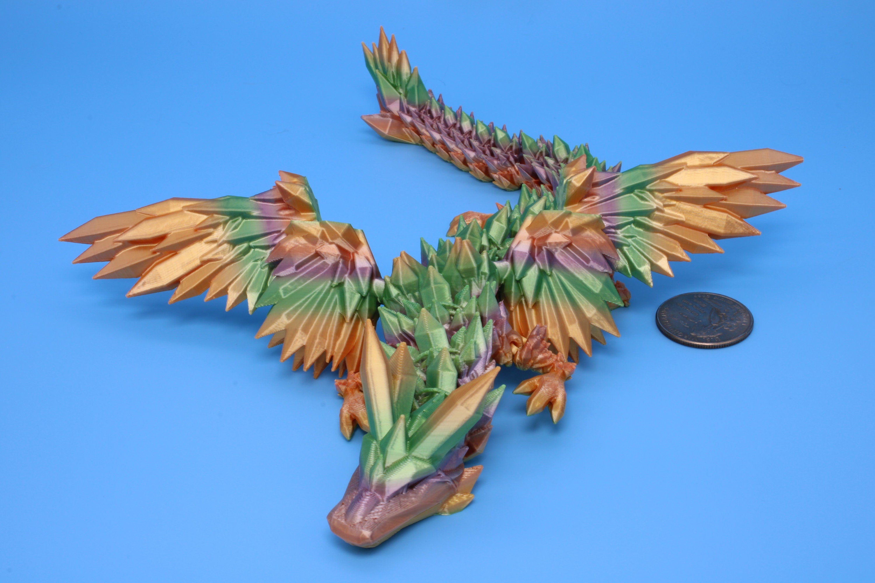 Adult Crystal Wing Dragon- Pink | Flawed | Miniature | 3D printed | Fidget Toy | 10.5in.