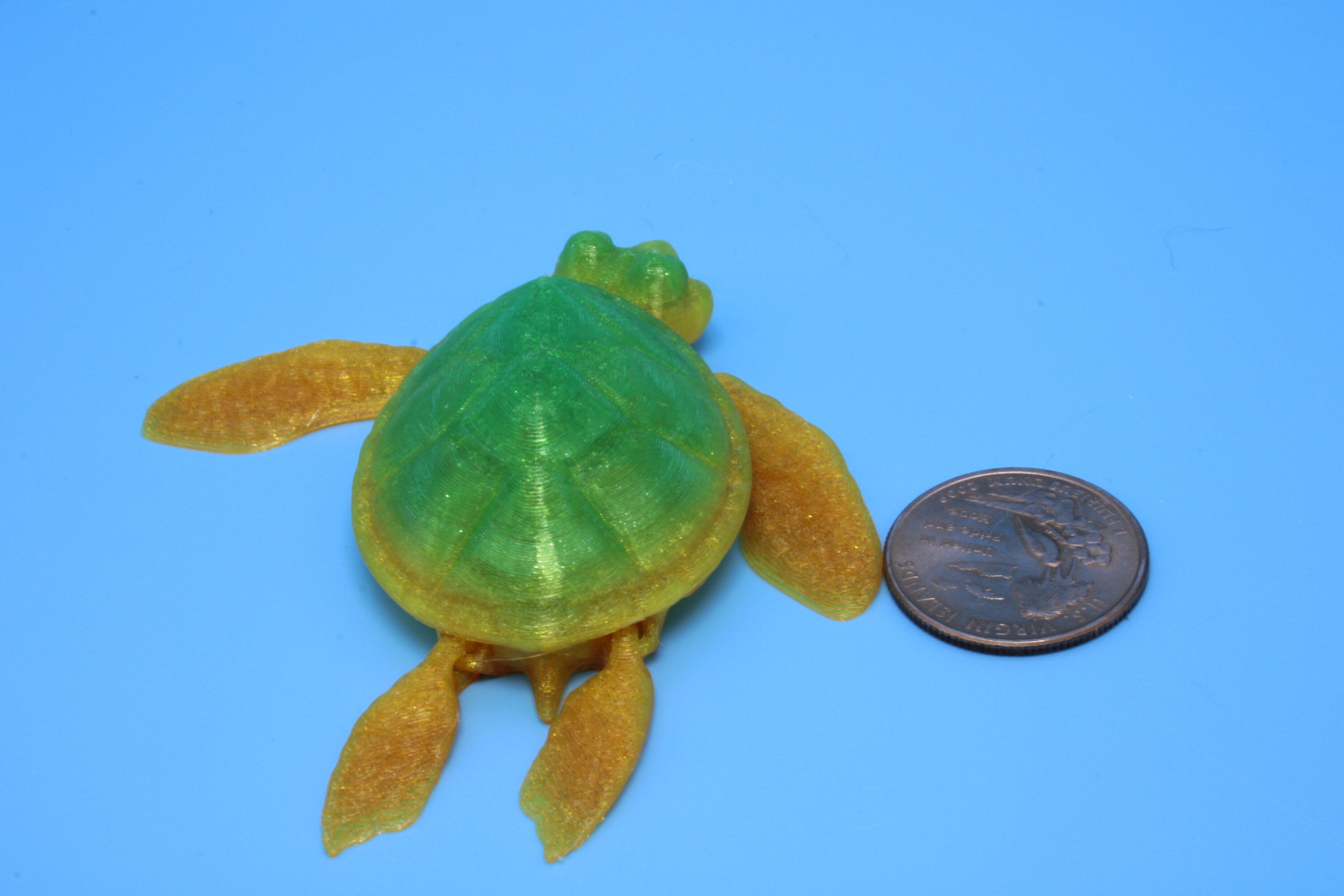 Turtle- Green & Yellow | Miniature | Cute Flexi Toy | Articulating Turtle | 3D printed 3 in.