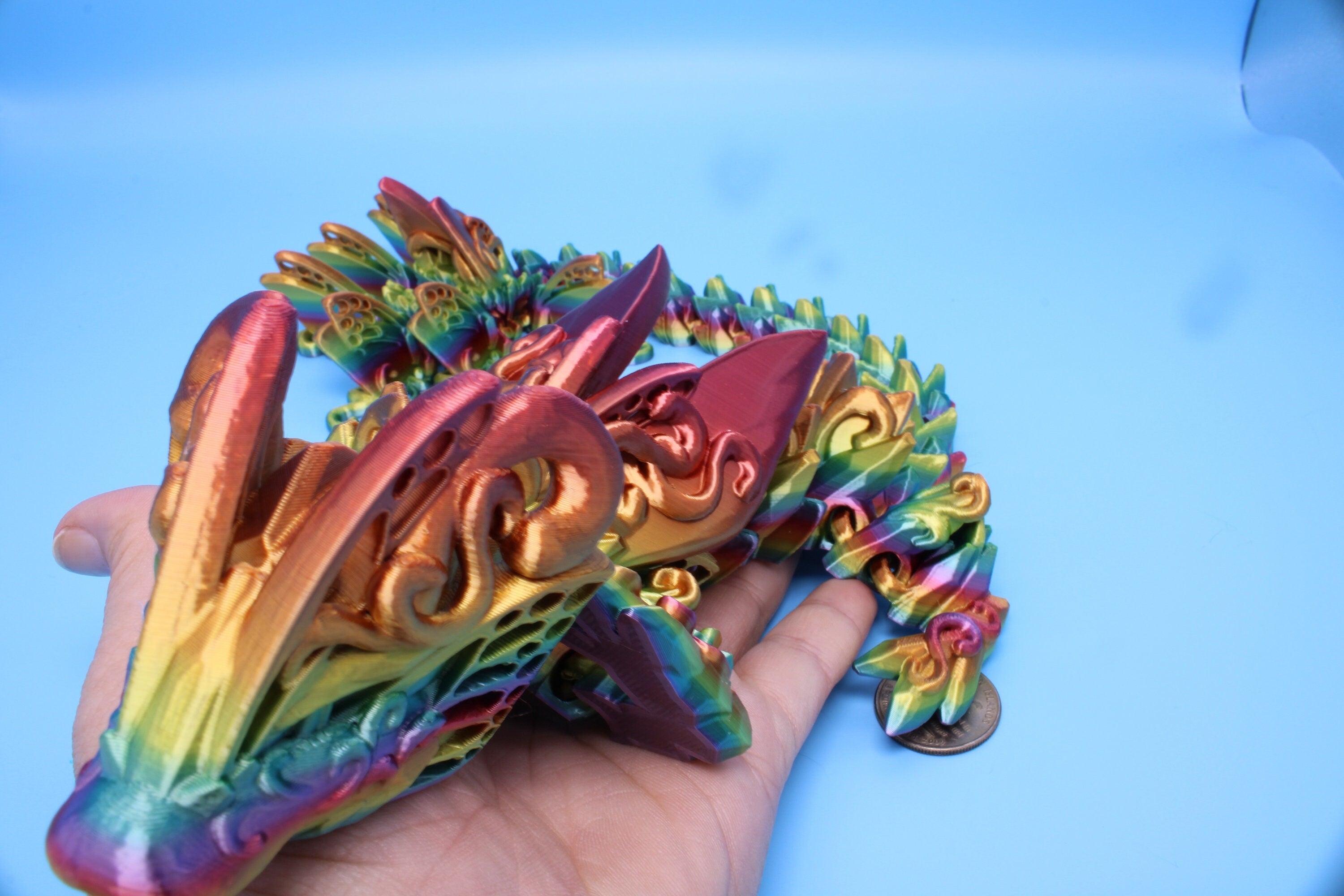 Butterfly Dragon - Rainbow | Butterfly Dragon | 3D printed | Articulating Dragon | Fidget Toy | Flexi Toy | 20 in